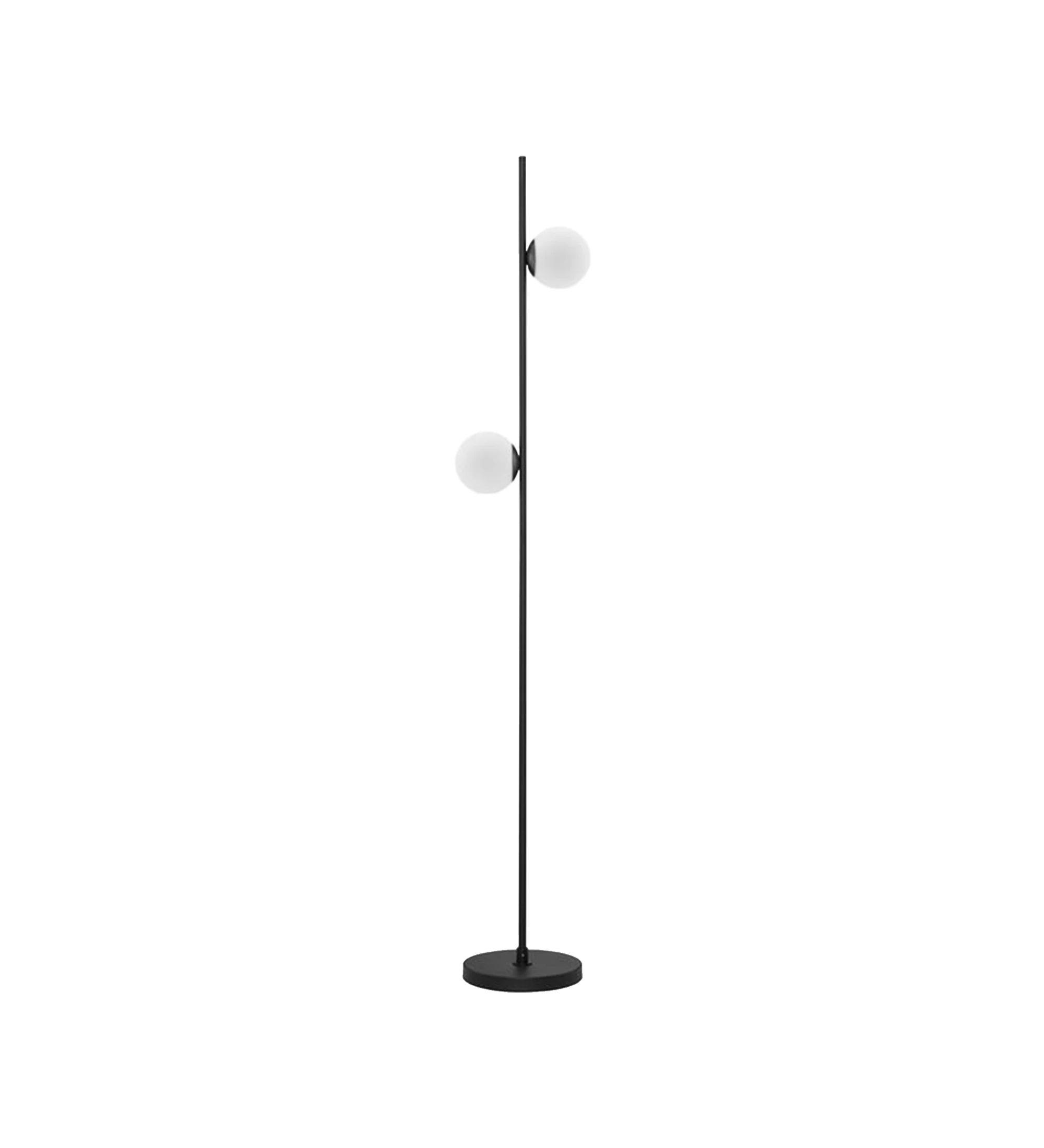 Floor lamp in black aluminum with opal glass diffusers.