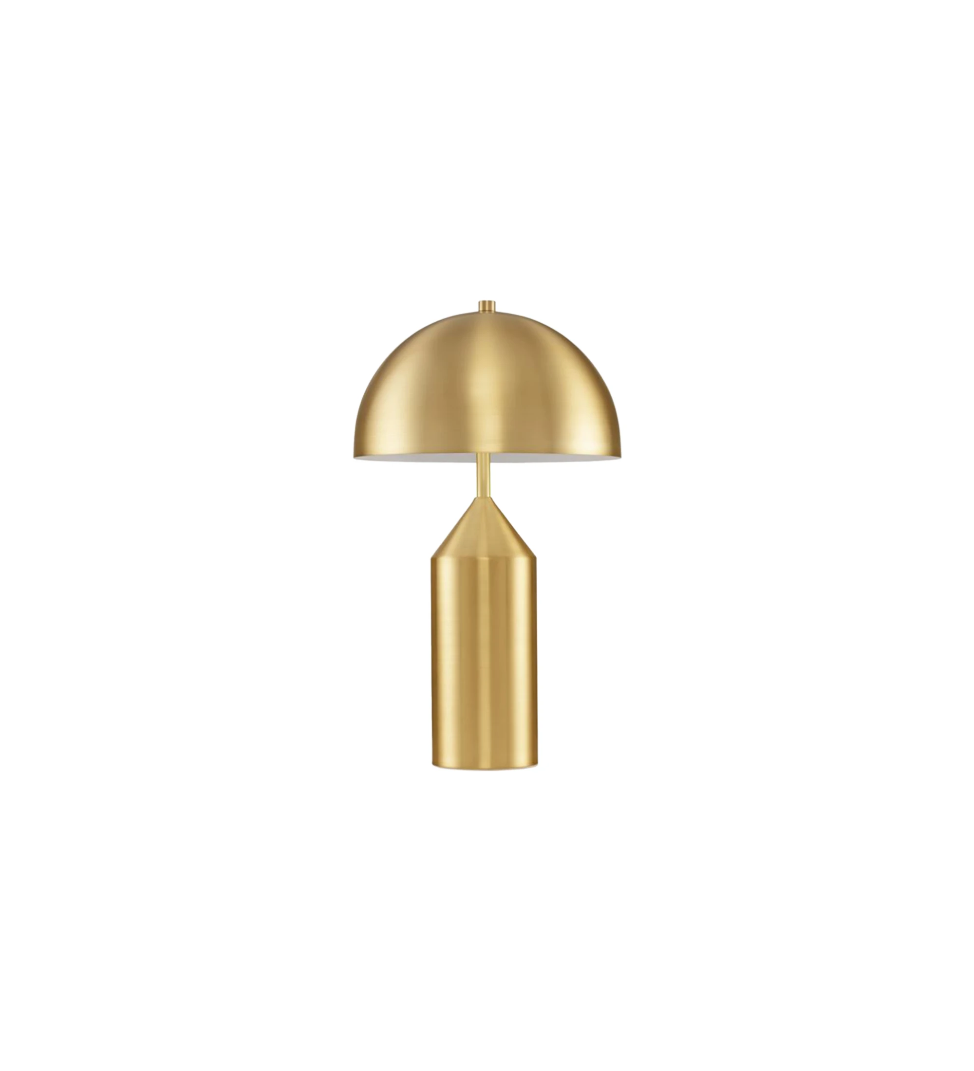  Table lamp with golden metal base and golden brass shade.