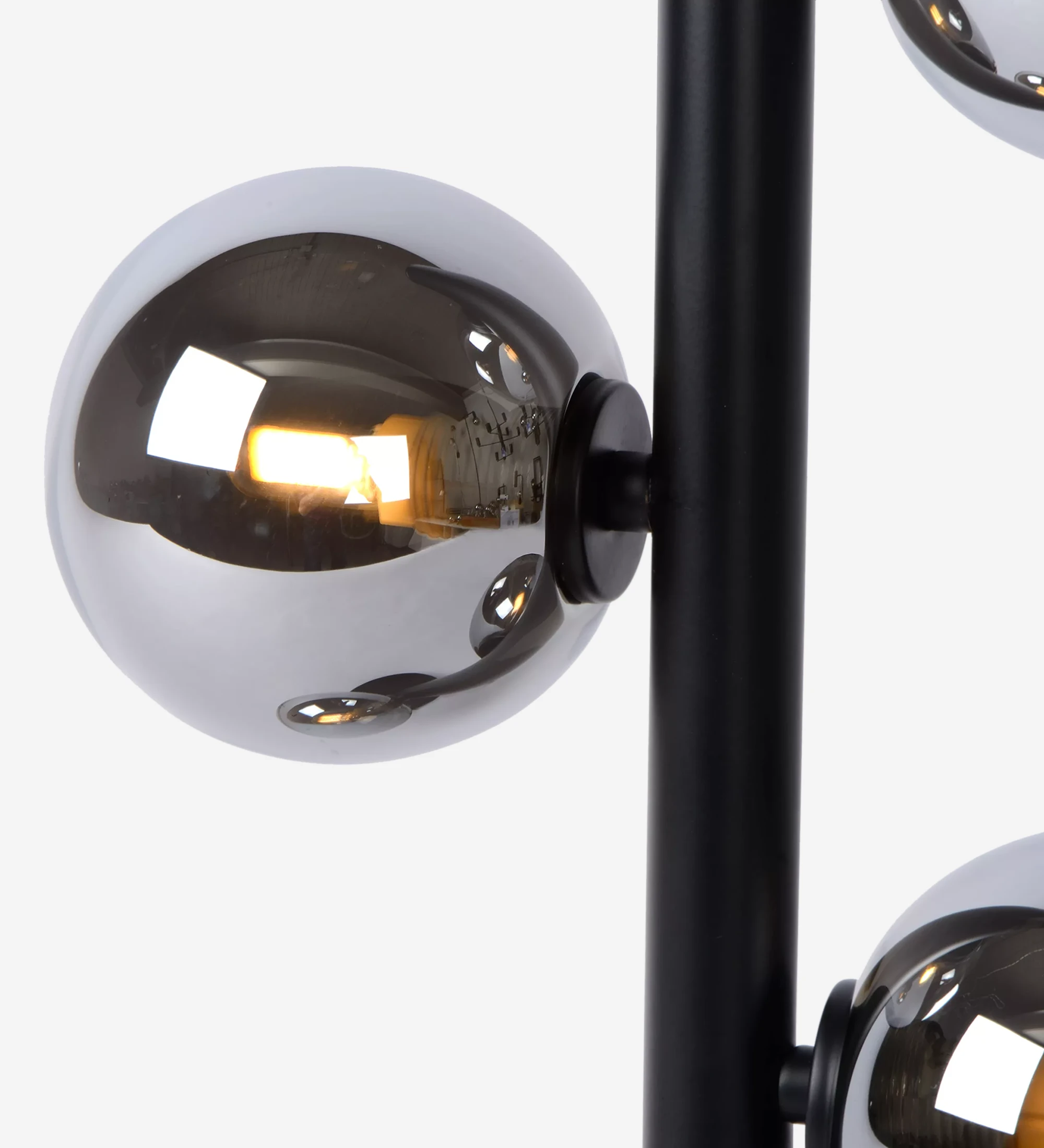 Table lamp in black steel and smoky glass diffusers.