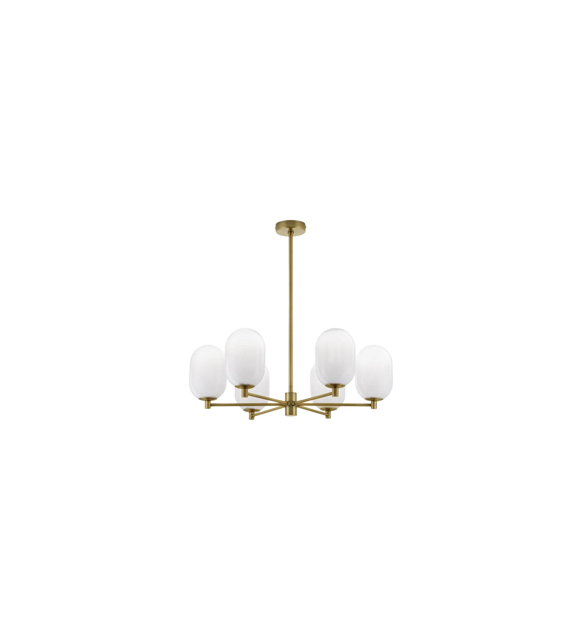  Suspension lamp in golden metal and frosted glass diffusers.