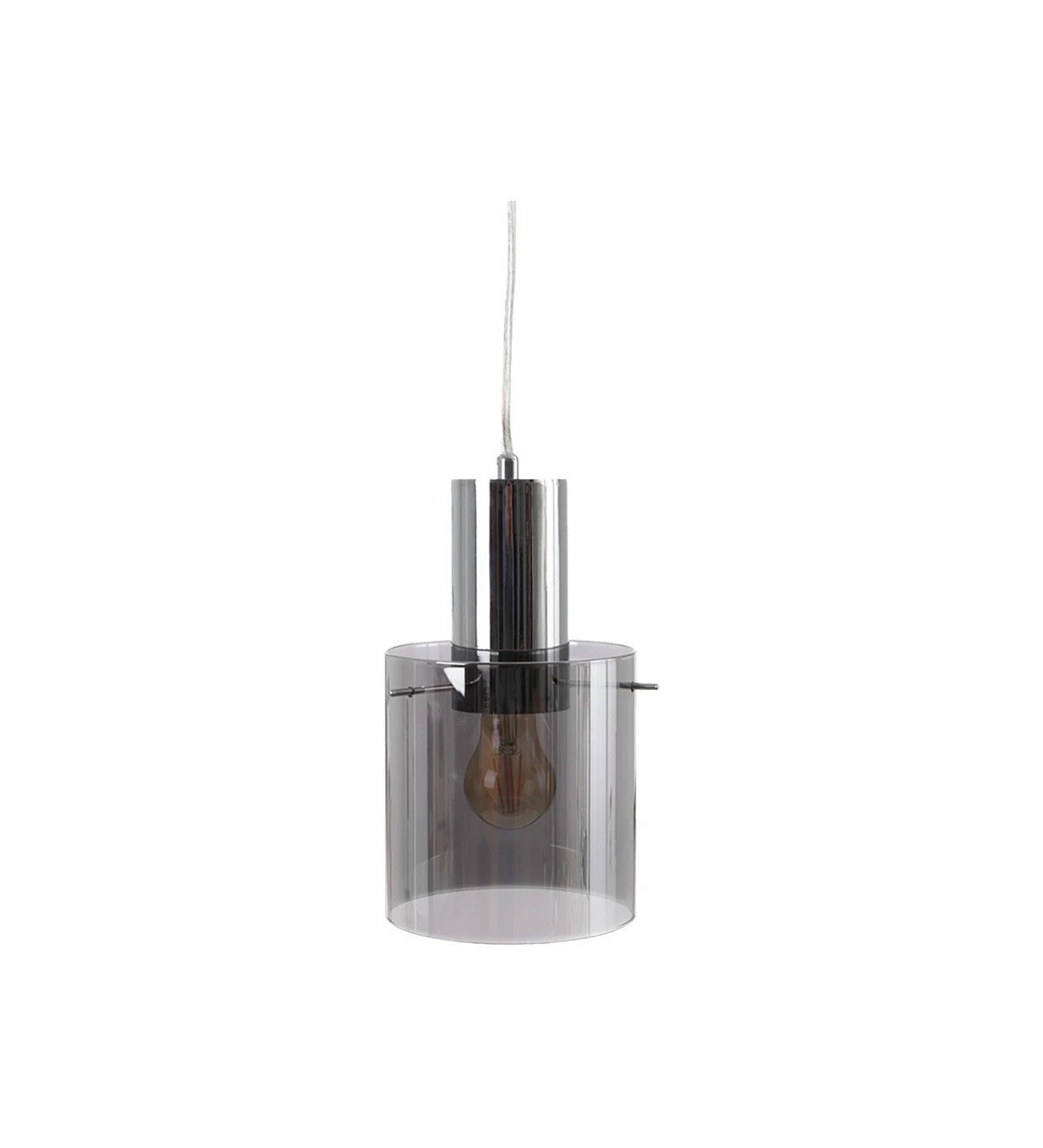 Suspended ceiling lamp in silver and glass