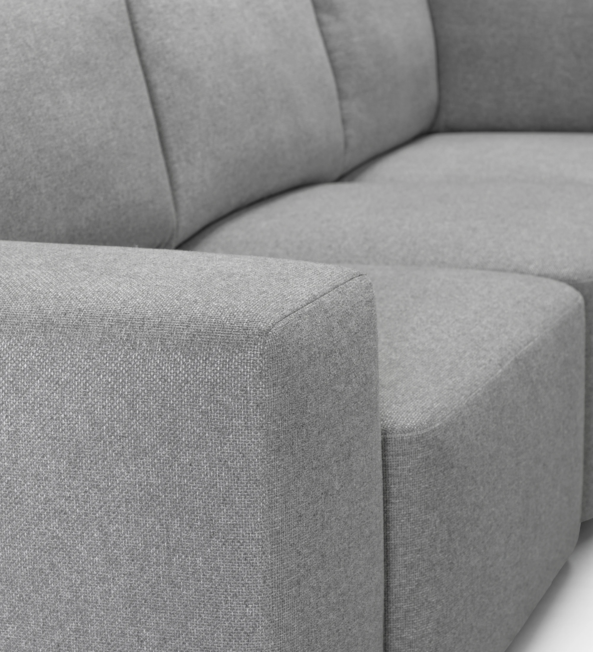 Paris corner sofa 2+1 seats, upholstered in gray fabric, 292 x 214 cm.