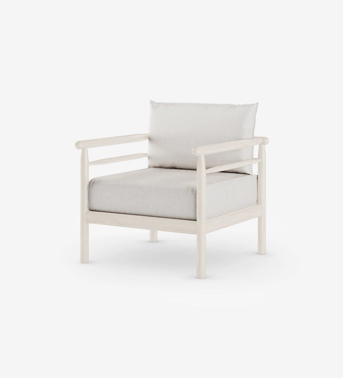 Maple with fabric upholstered cushions and pearl lacquered structure.