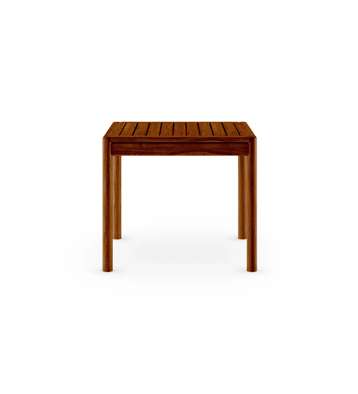 Mesa de comedor cuadrada en madera natural color miel.