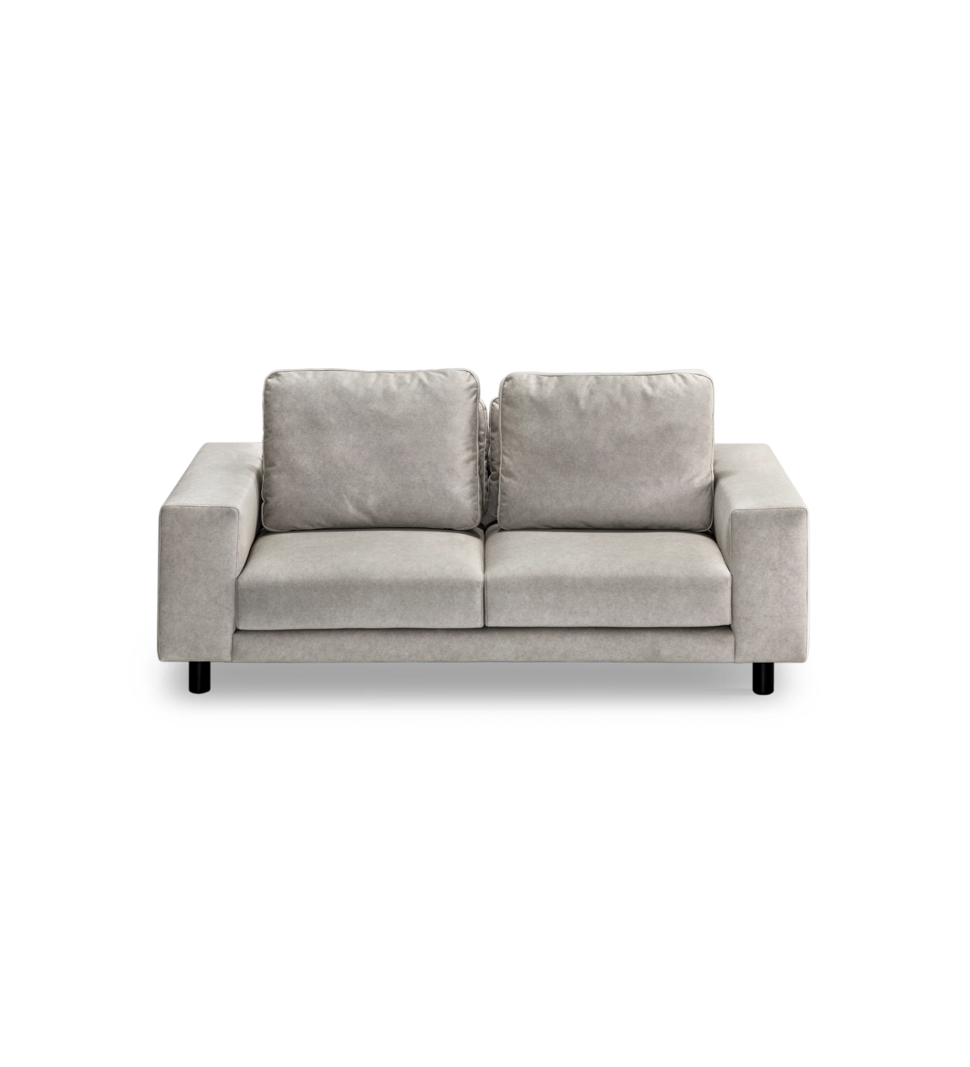 Dallas 2-seater sofa upholstered in beige fabric, folding back cushions, black lacquered feet, 225 cm.