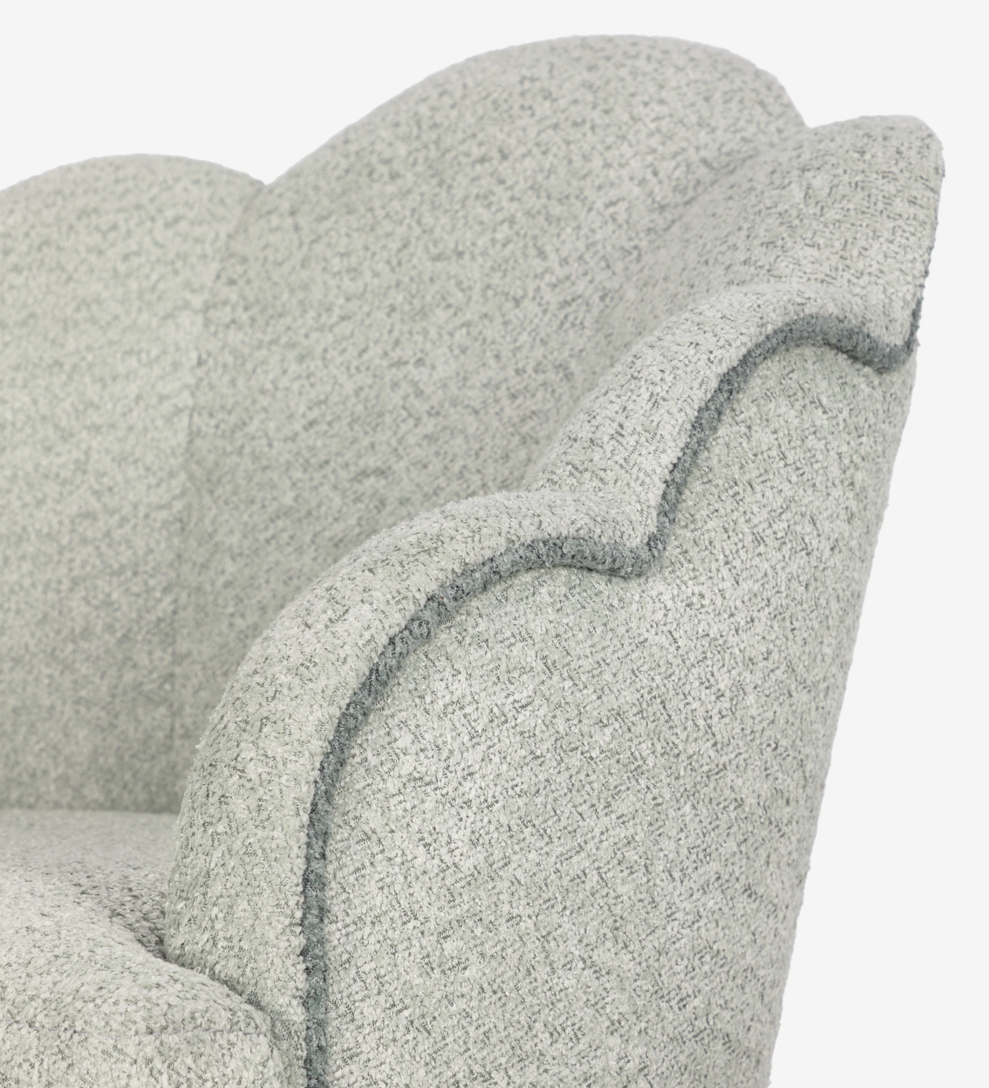Lisboa armchair upholstered in water green fabric, pearl lacquered feet.