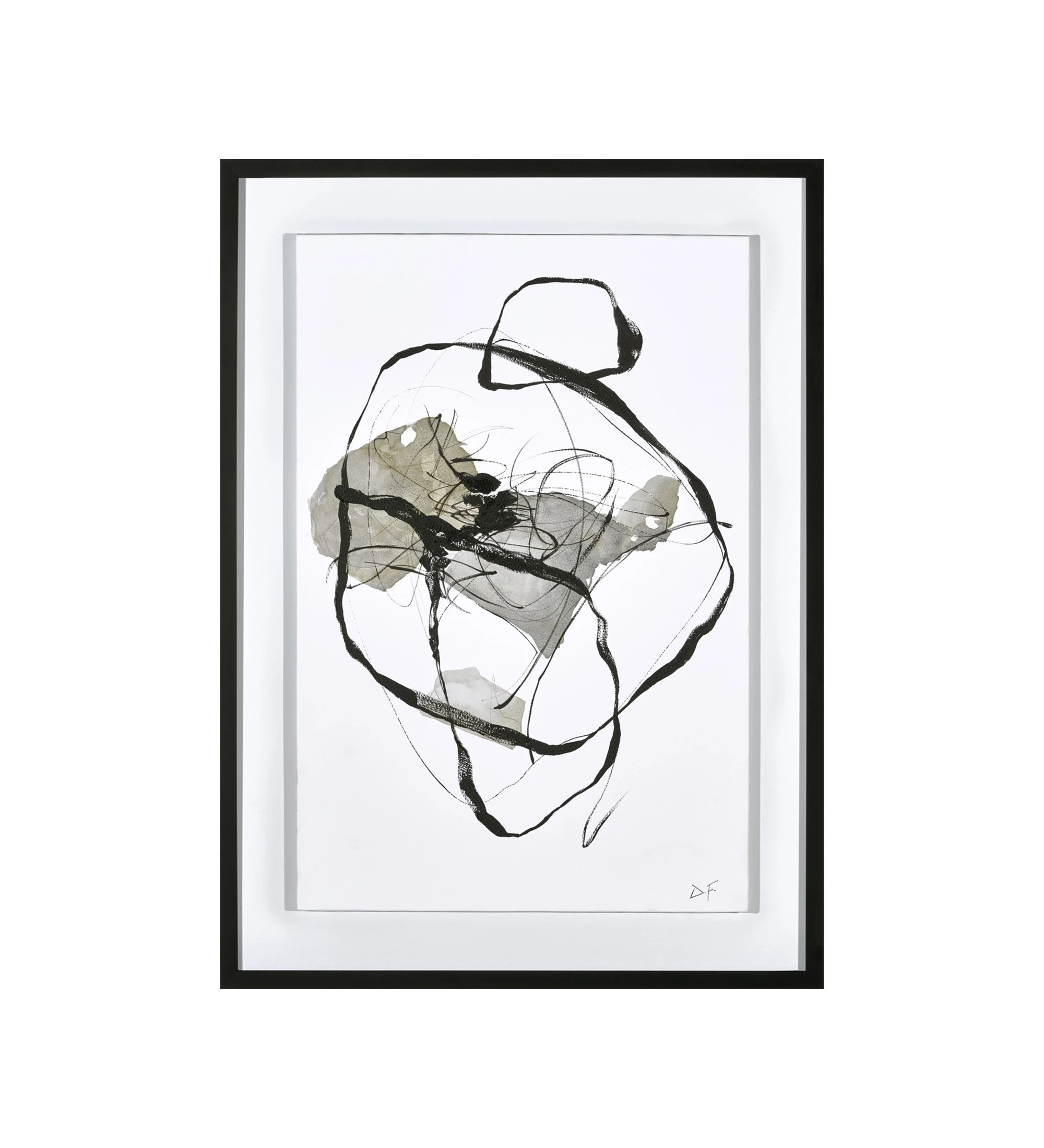 Cuadro abstracto gris, marco de madera, 90 x 120 cm.