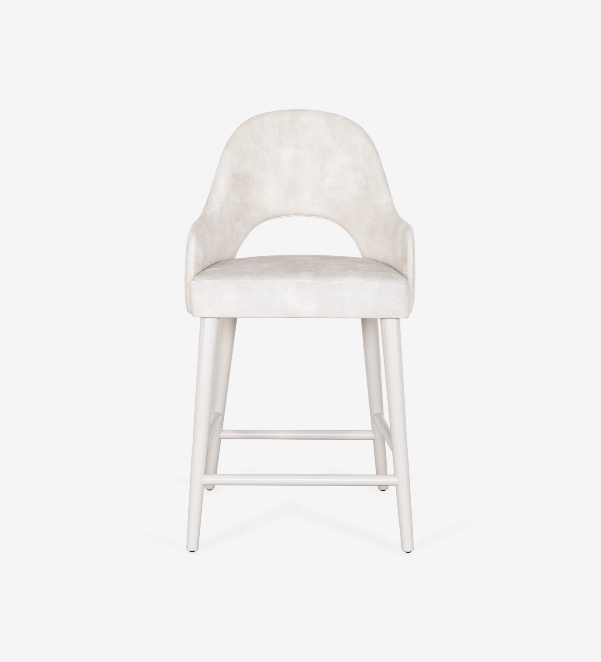 Paris high stool with arms upholstered in pearl fabric, pearl lacquered feet.