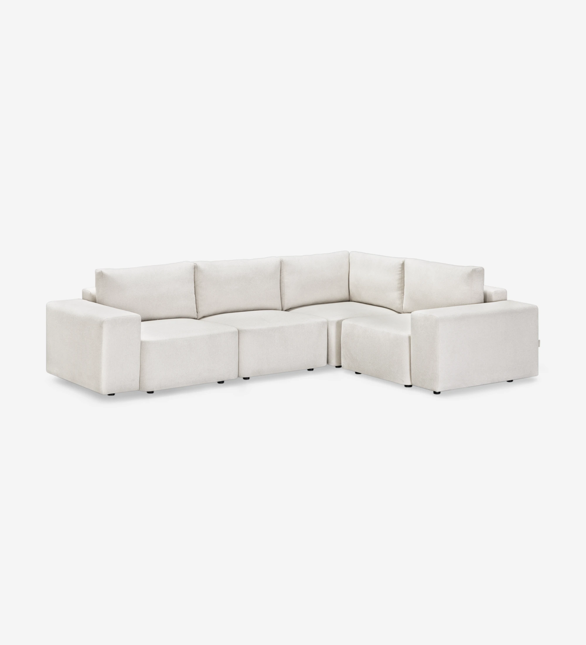 Paris corner sofa 2+1 seats, upholstered in pearl fabric, 292 x 214 cm.