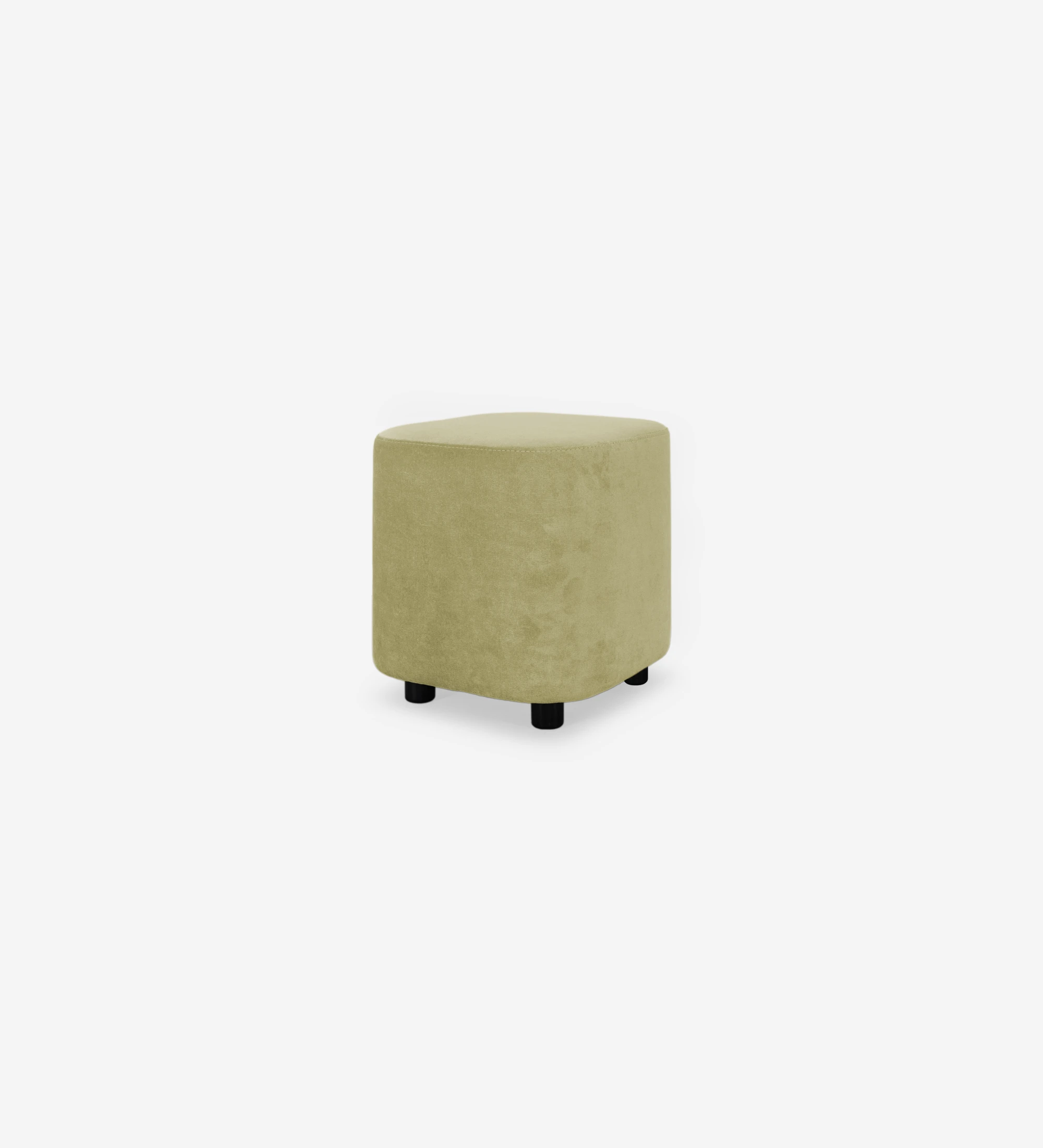 Cannes square puff, upholstered in green fabric, black feet, 40 x 40 cm.