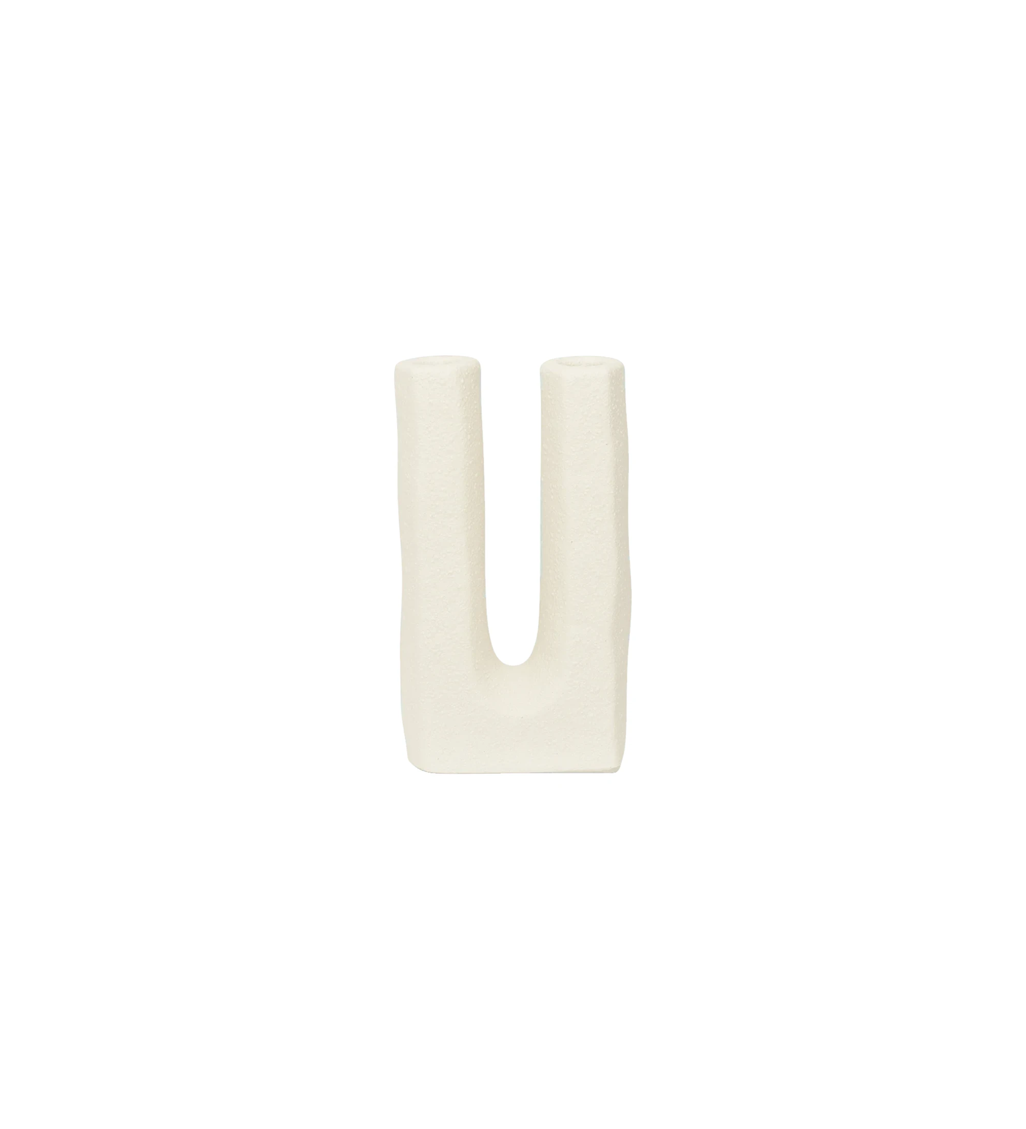 Ceramic candle holder with off-white finish.