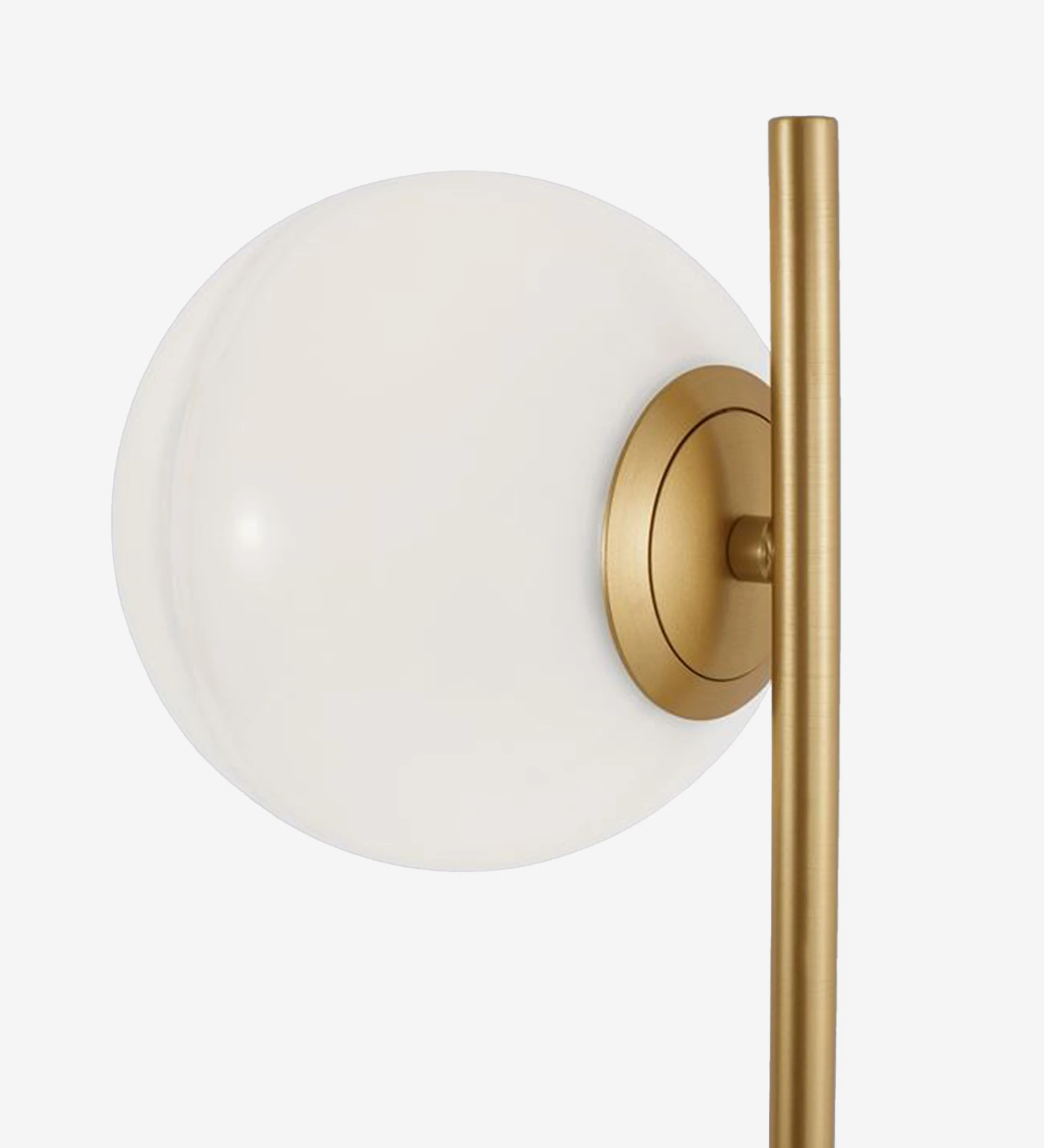 Table lamp with marble base, golden metal and opal structured glass lampshade.