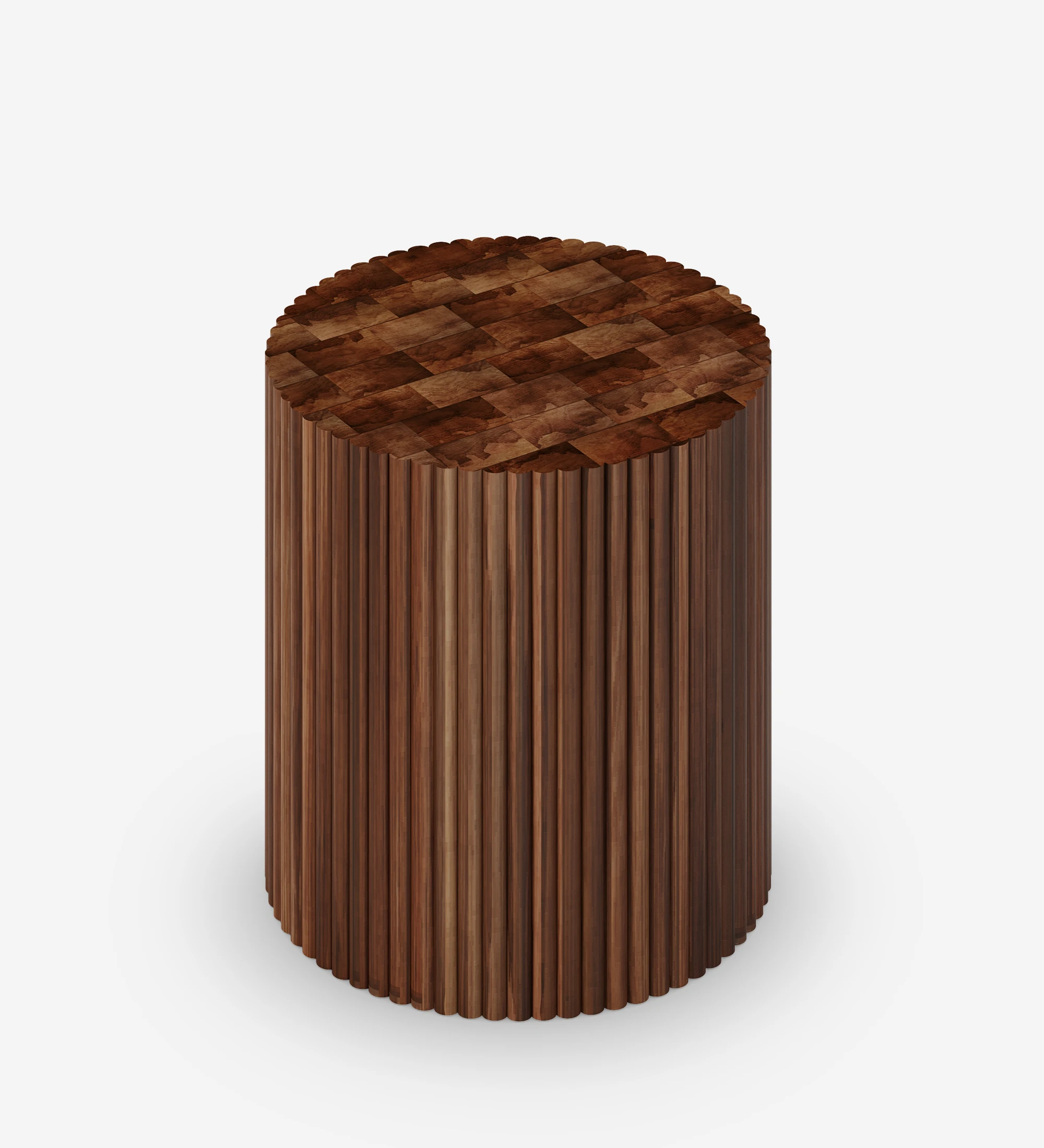 Mesa apoio Évora redonda em madeira cor nogueira.
