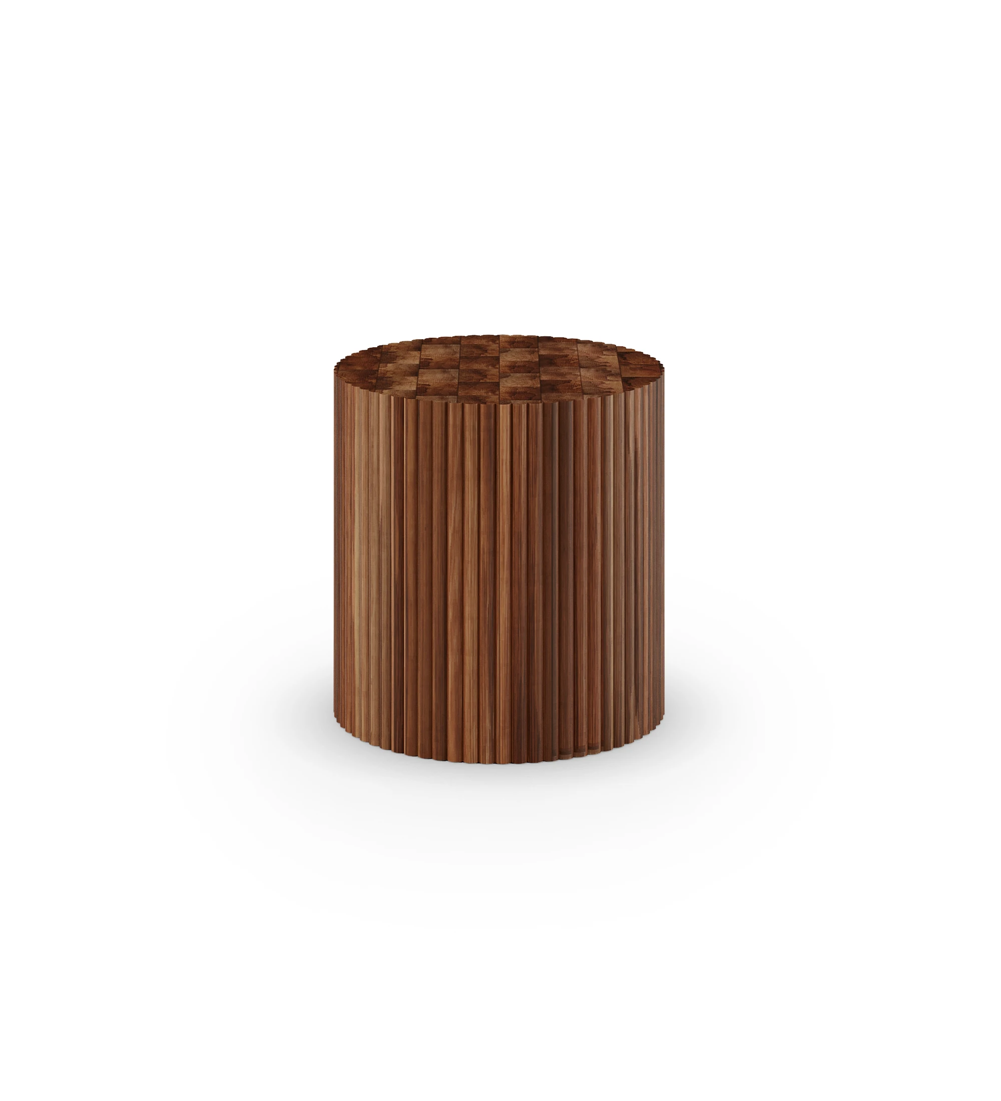 Mesa apoio Évora redonda em madeira cor nogueira.