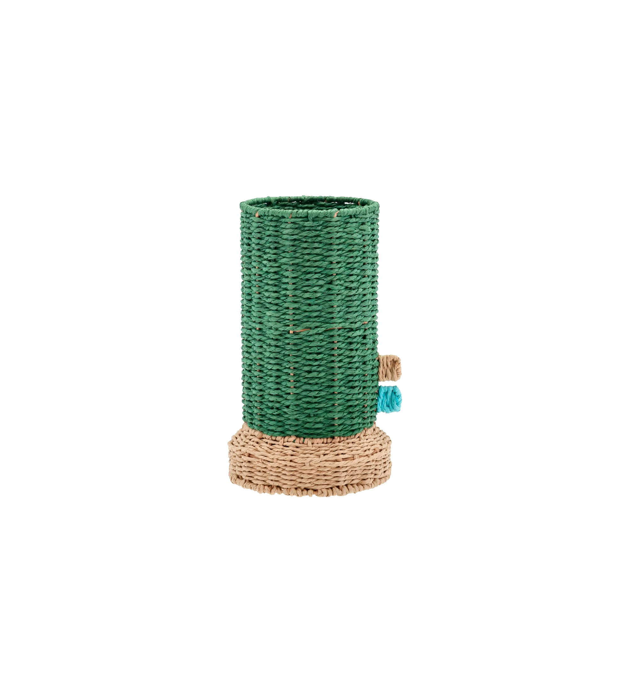 Jarrón de cuerda de papel verde con recipiente de cristal.