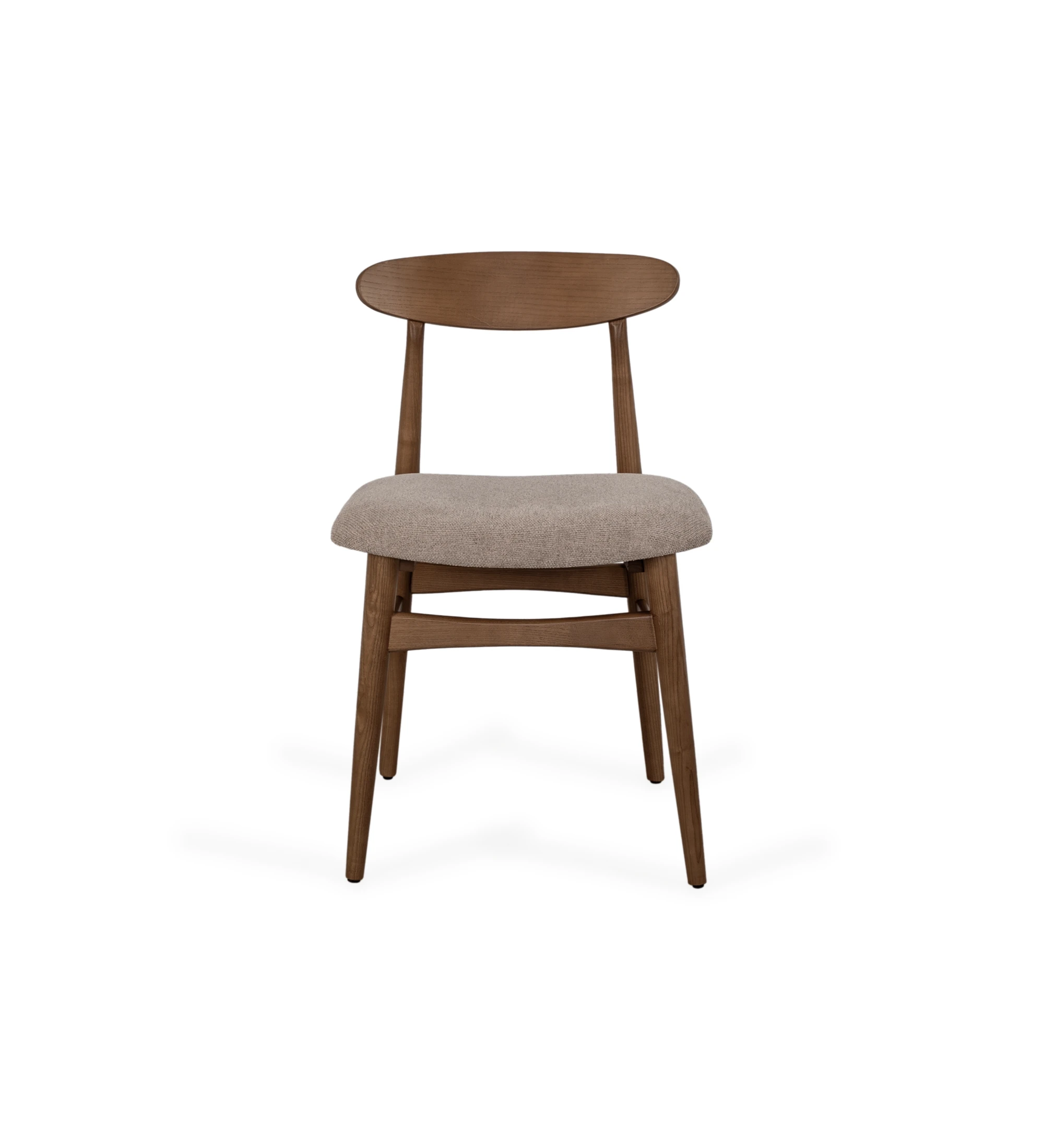 Cadeira com esturtura em madeira cor nogueira e com assento estofado a tecido.