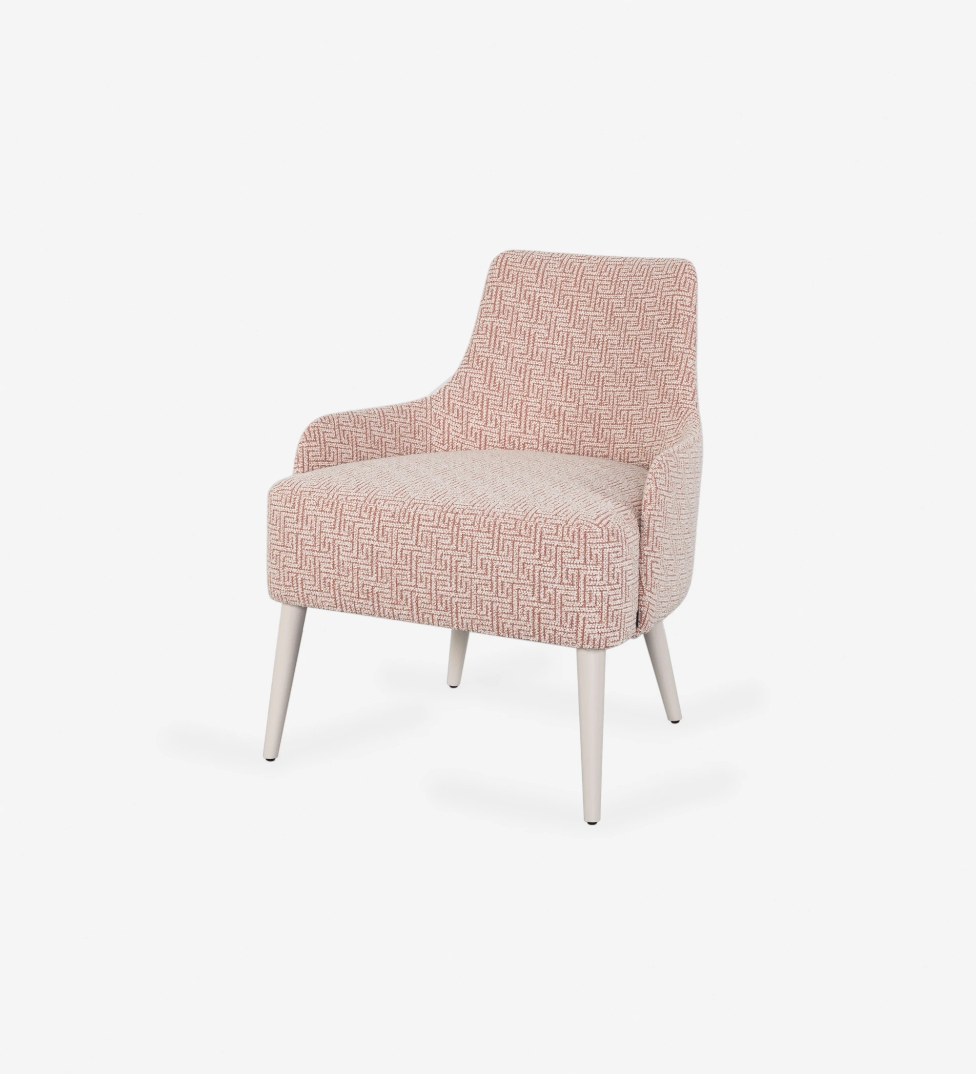 Oslo armchair upholstered in fabric, pearl lacquered feet.