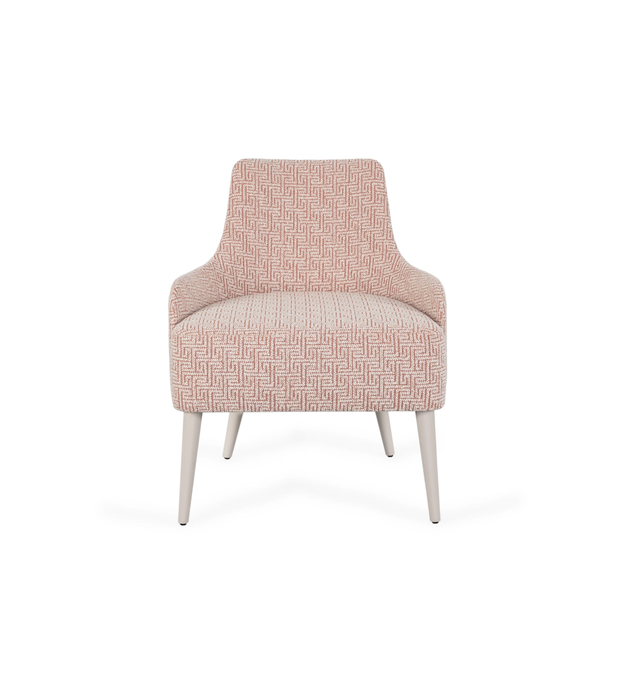 Oslo armchair upholstered in fabric, pearl lacquered feet.