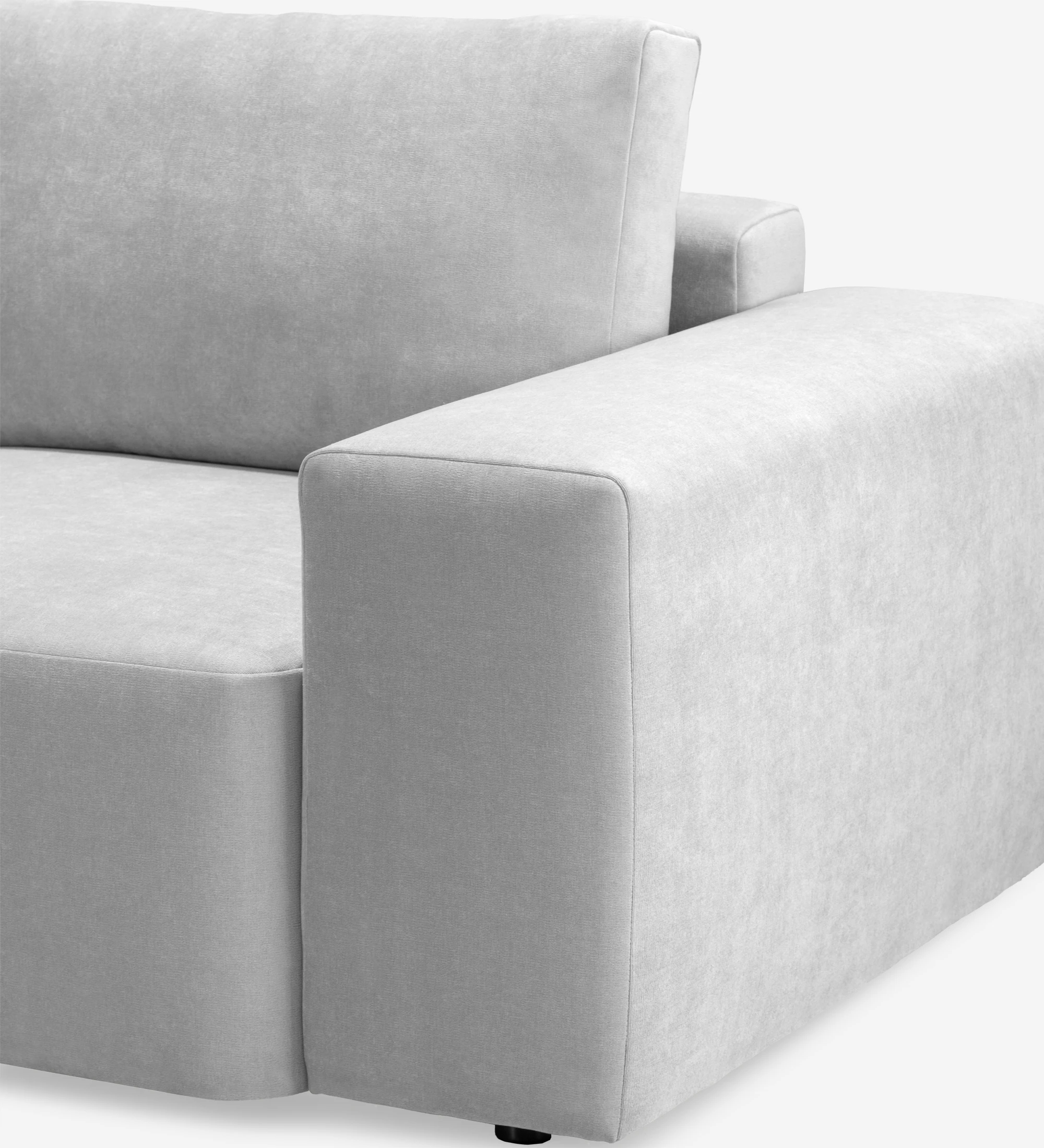 Canapé Paris 2 places et chaise longue gauche, recouvert en tissu gris, 307 cm.