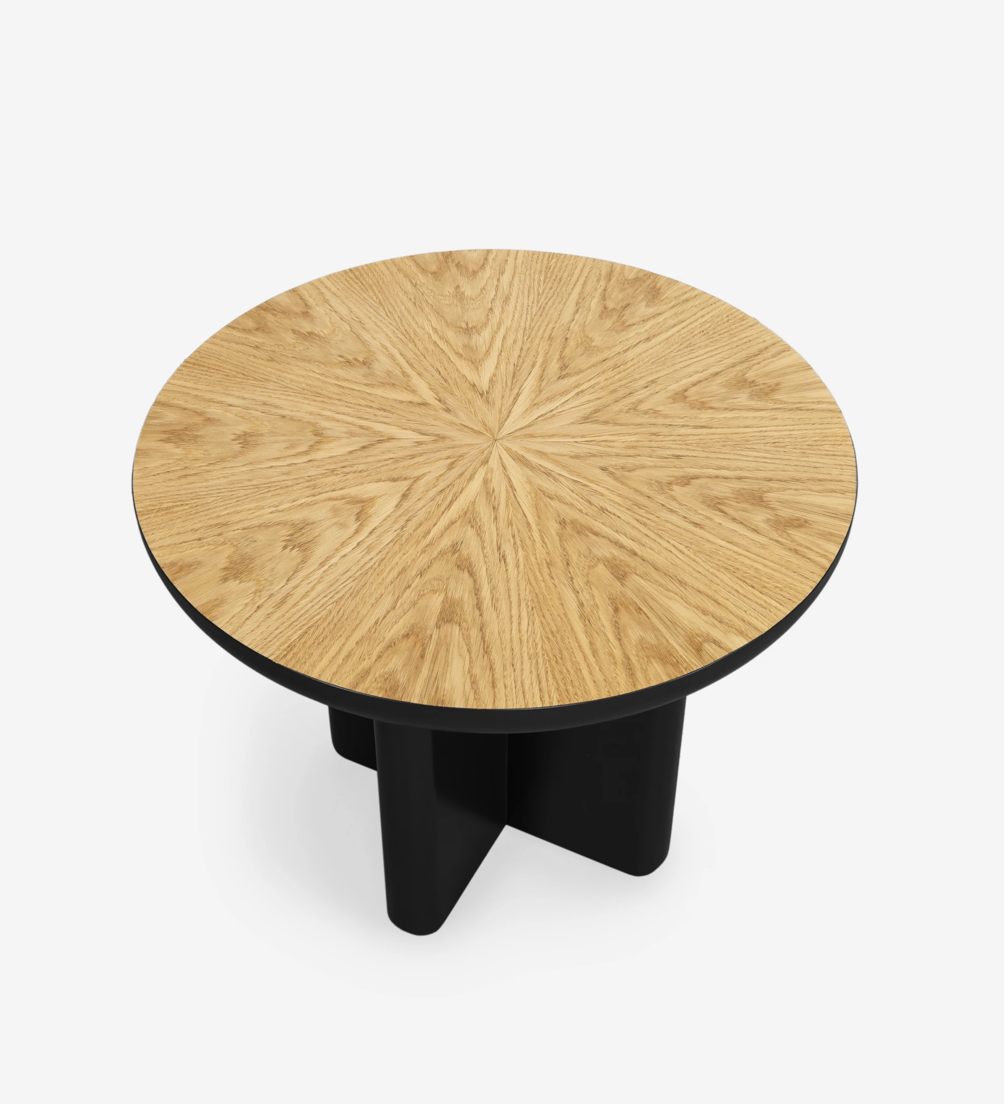 Table basse Monaco en laque noire avec plateau en placage de chêne naturel, Ø 55 cm.