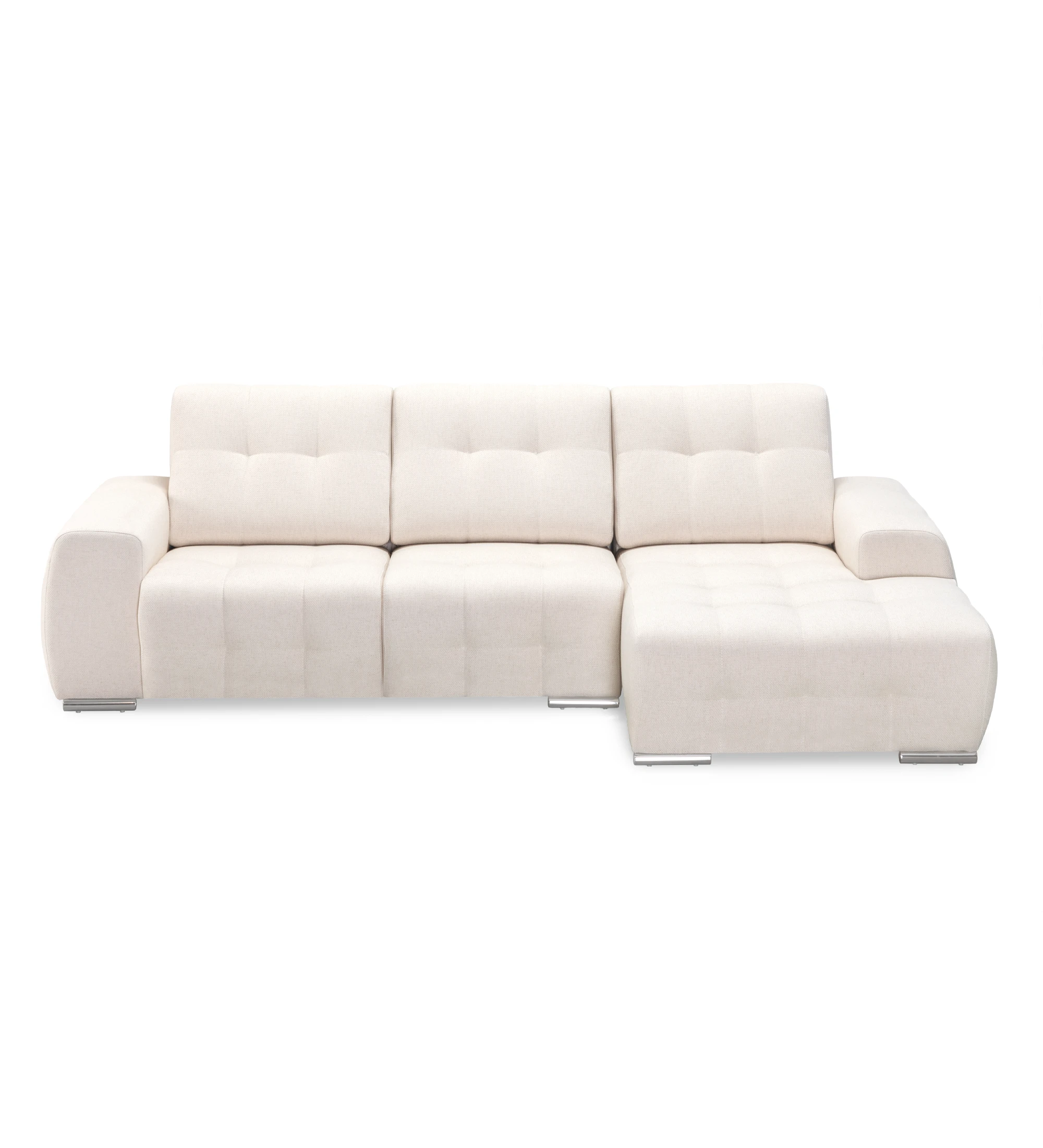 Sofá Madrid 2 plazas y chaise longue derecha, tapizado en tela beige, 287 cm.