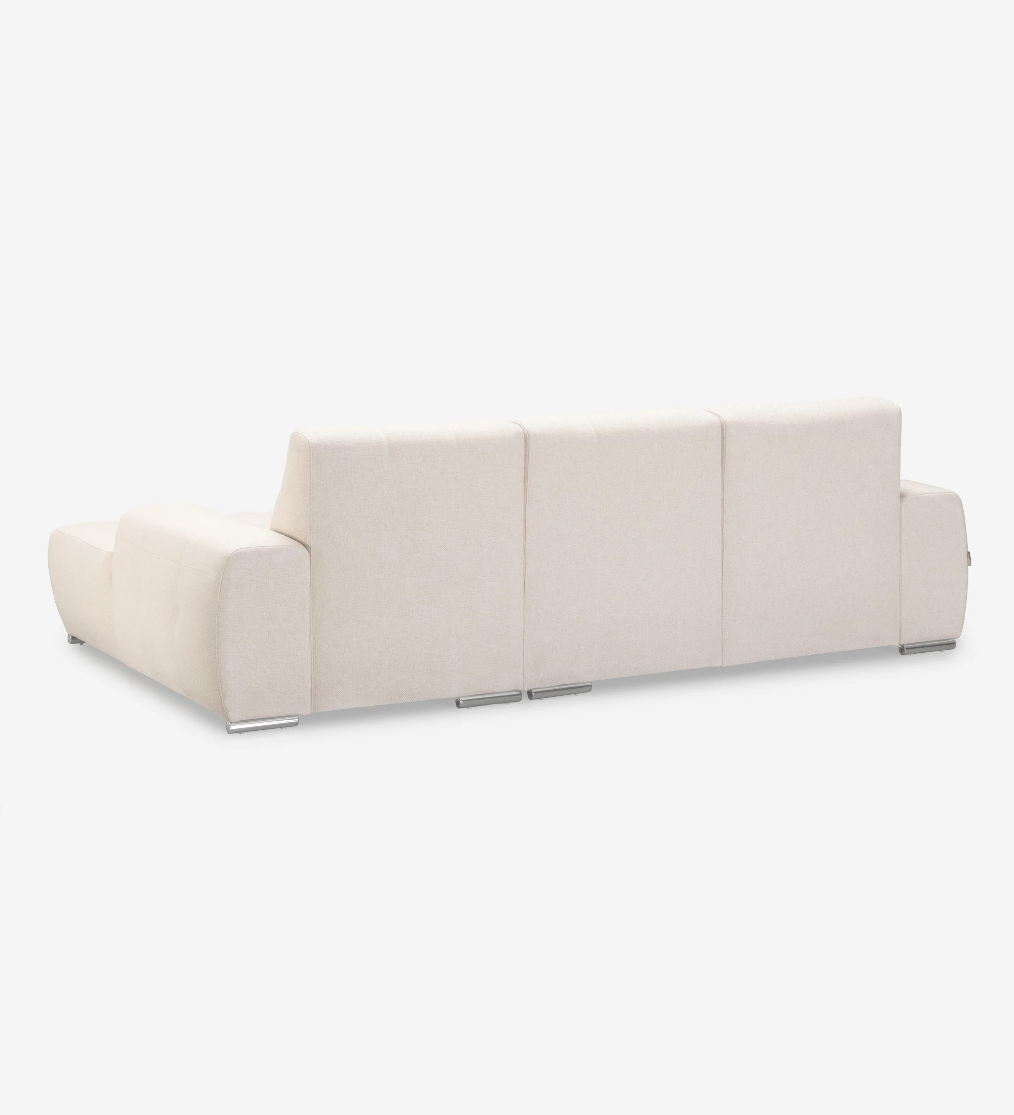 Canapé Madrid 2 places et chaise longue droite, recouvert en tissu beige, 287 cm.