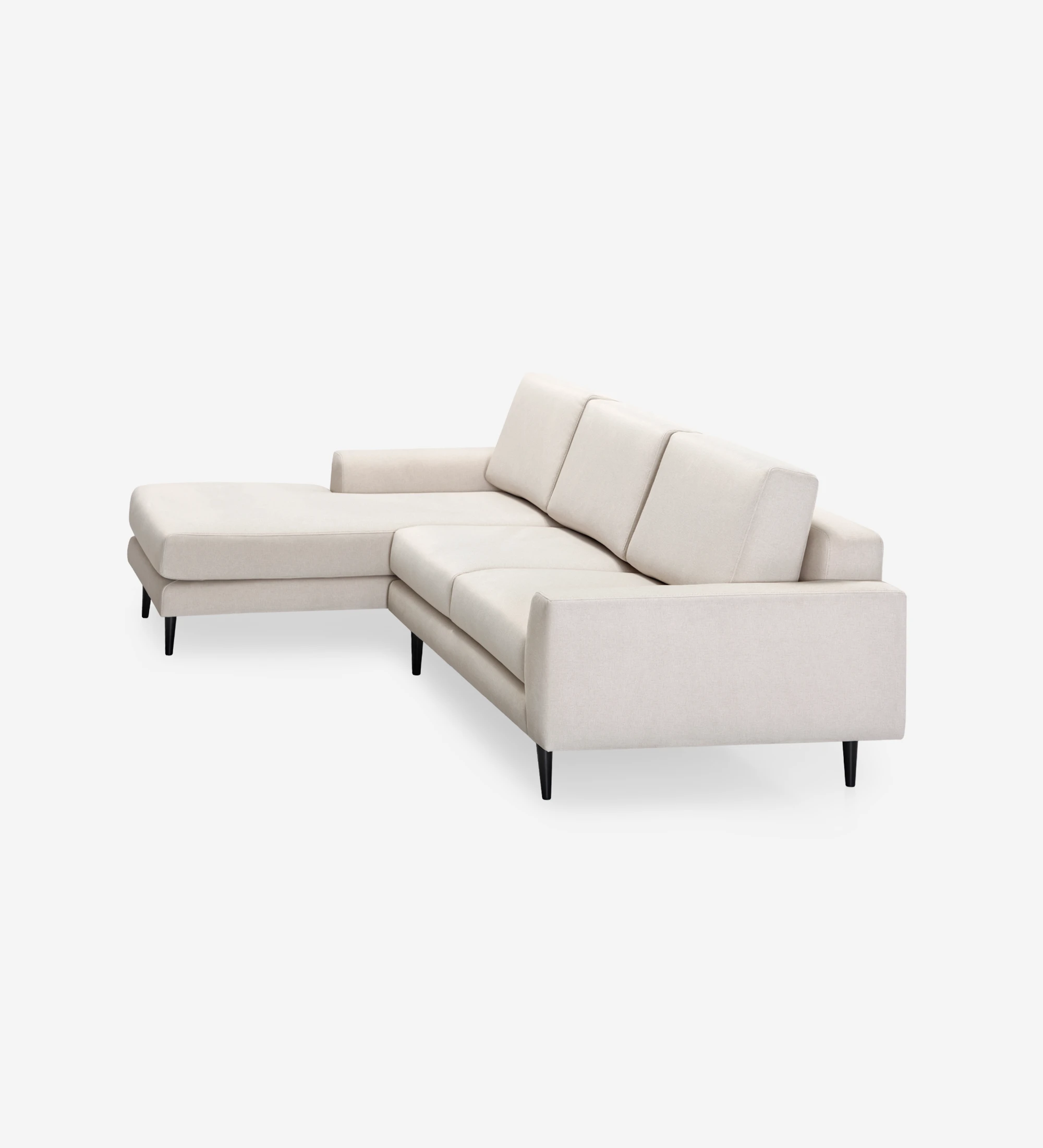 Oslo 2-seater sofa and left chaise longue, upholstered in beige fabric, dark brown lacquered feet, 262 cm.