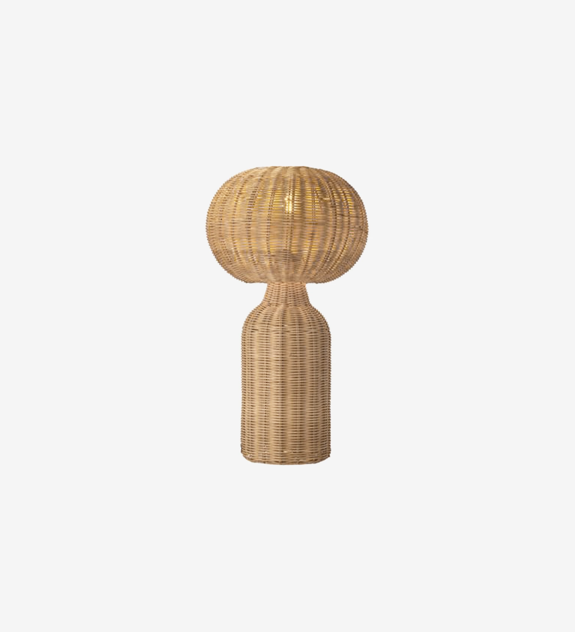 Natural rattan table lamp with a gentle, elegant light.