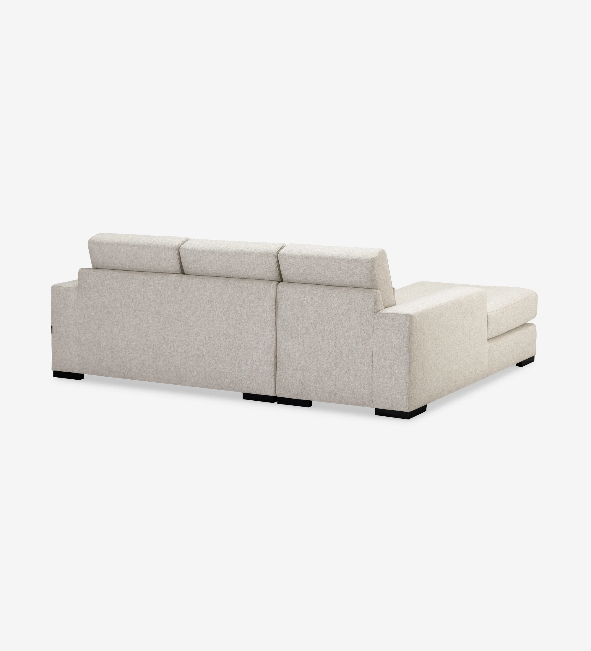 Canapé Geneve 2 places et chaise longue gauche, recouvert en tissu beige, 241 cm.