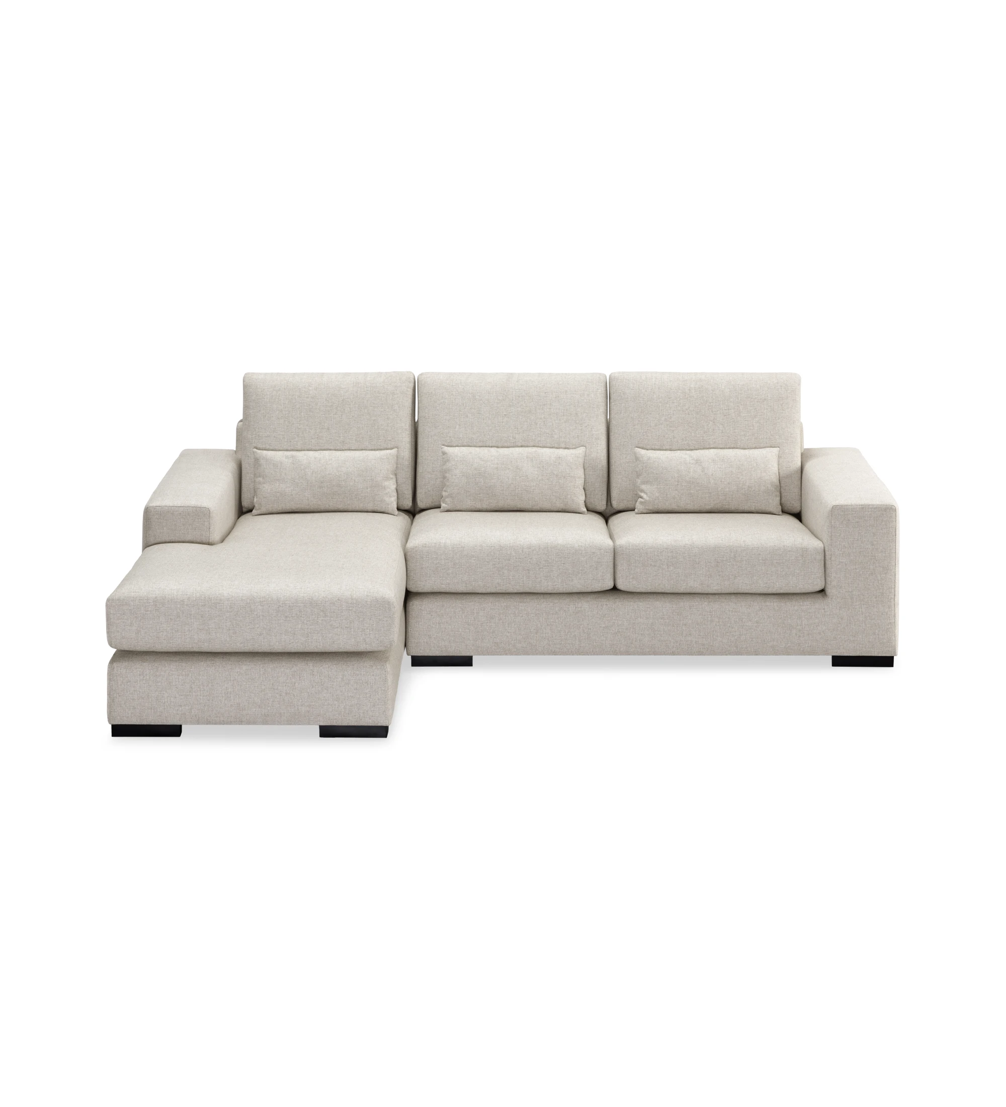 Sofá Geneve 2 plazas y chaise longue izquierda, tapizado en tela beige, 241 cm.