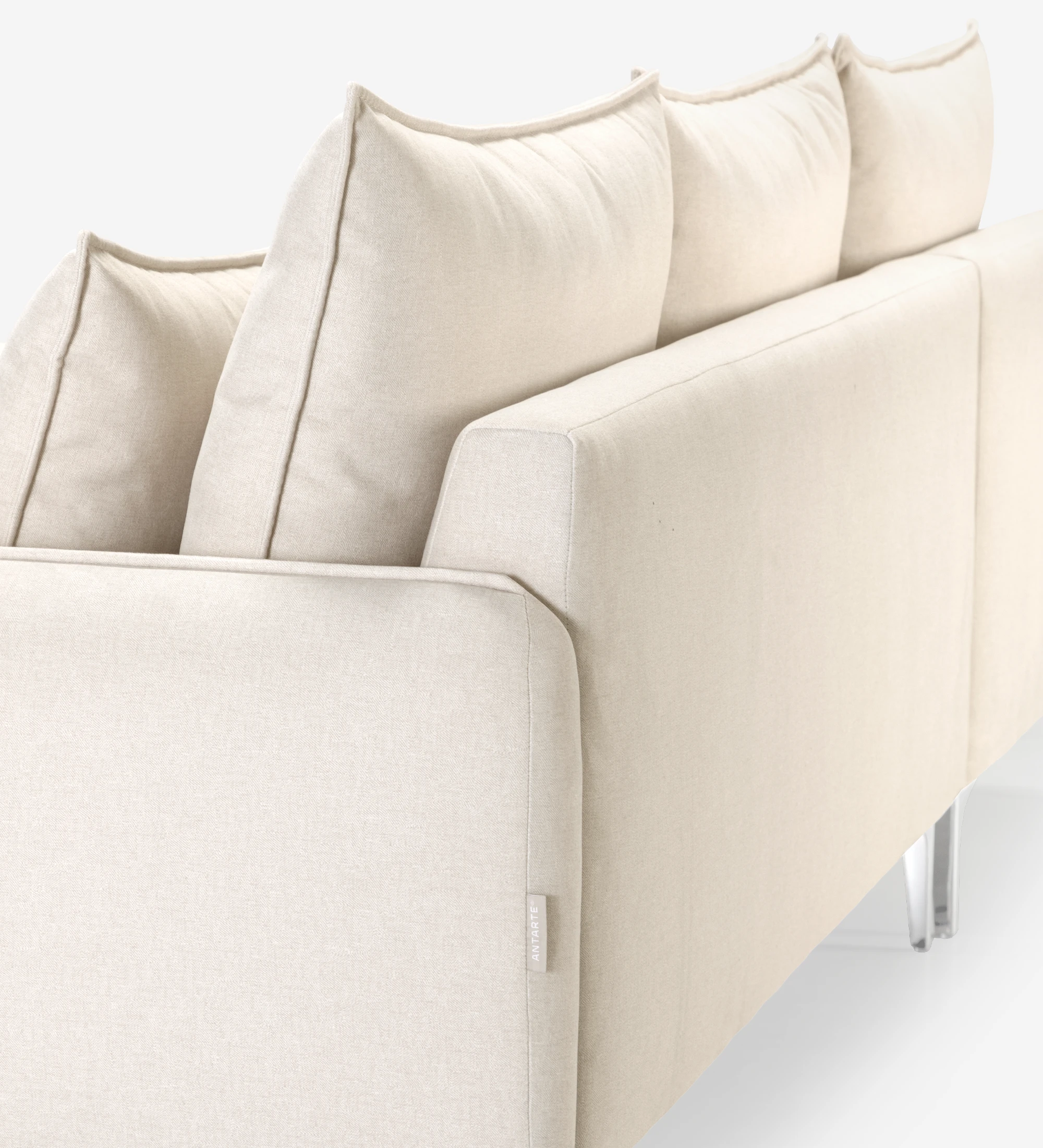 Veneza 3-seater sofa and right chaise longue, upholstered in beige fabric, metal feet, 259 cm.