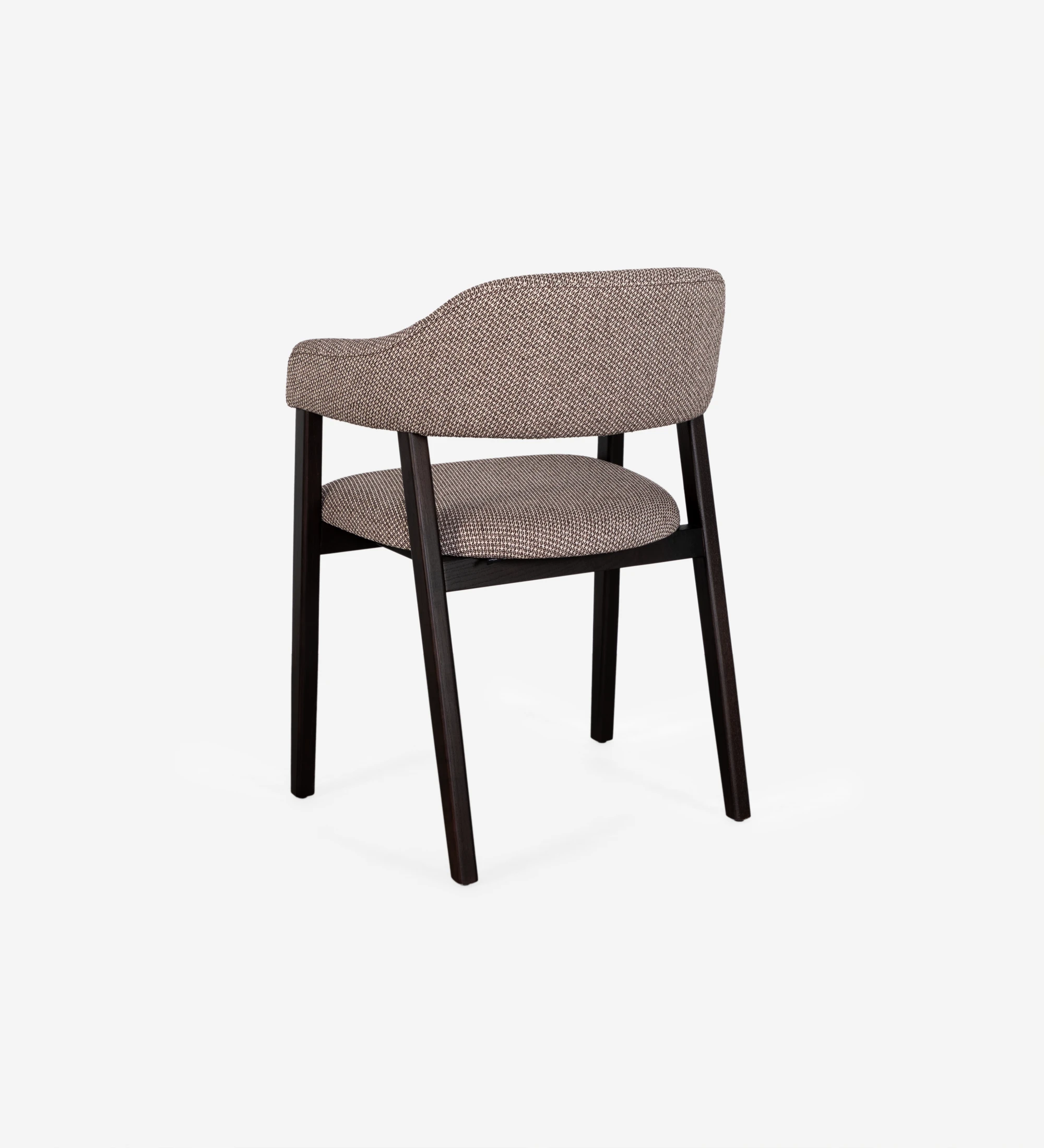 Chair with armrests, in dark brown ash wood, with seat and back upholstered in fabric