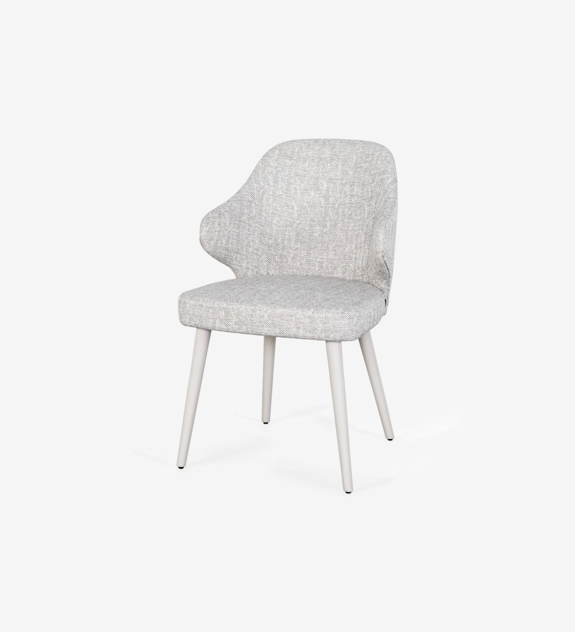 Chair upholstered in fabric, feet lacquered in pearl.