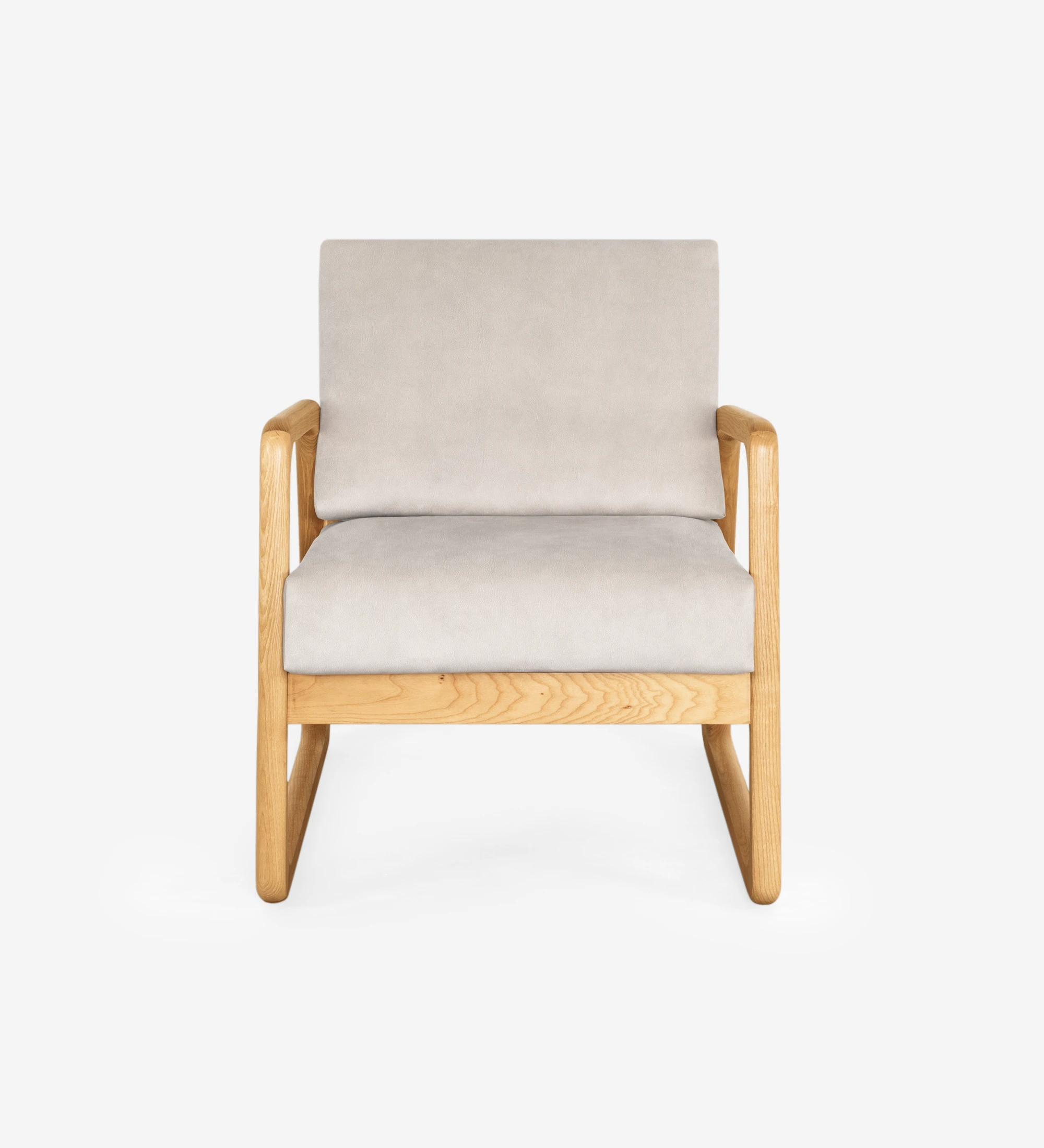 Fauteuil Antarte by IA recouvert en tissu, structure en bois naturel.