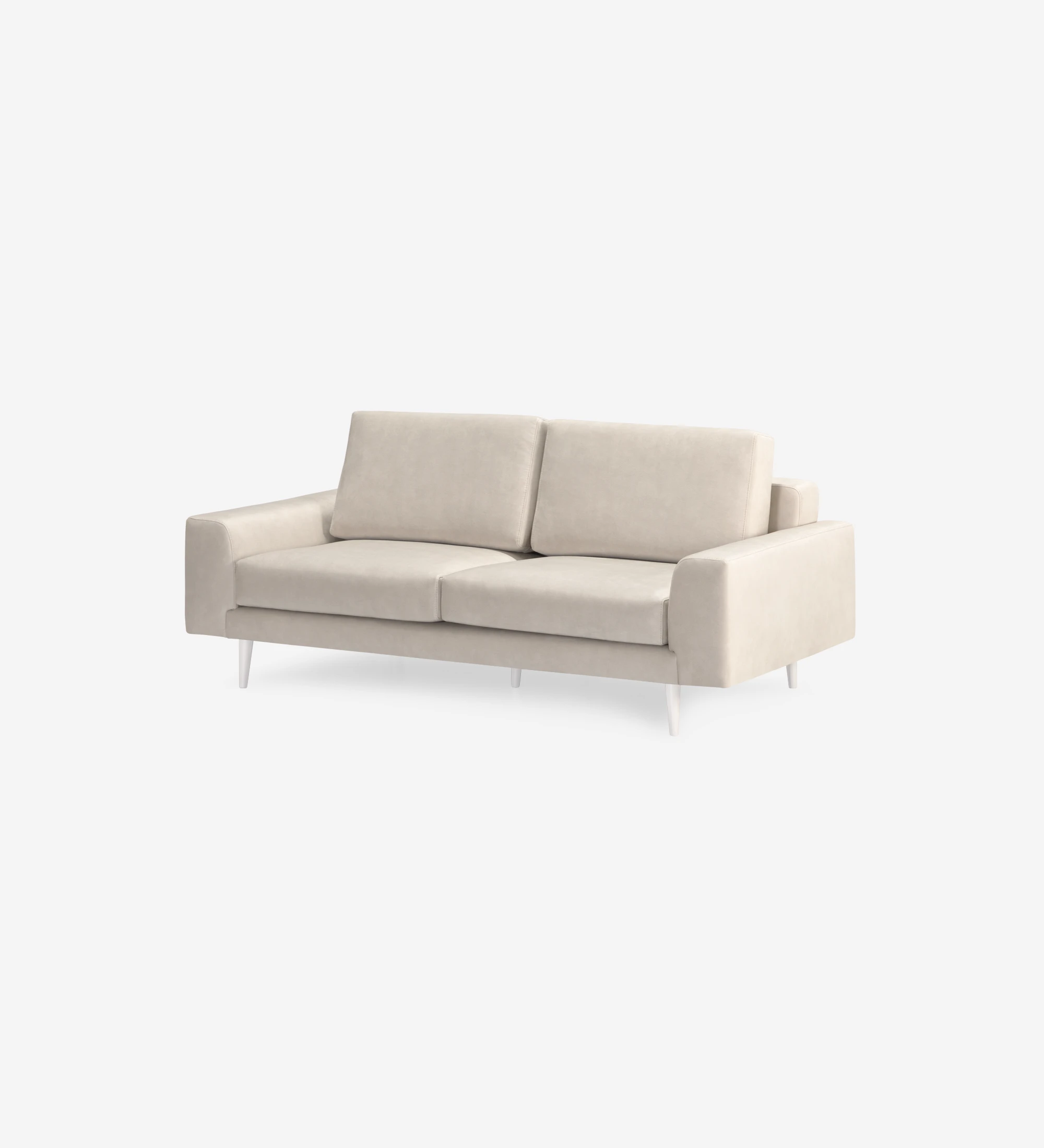 Sofá Oslo 2 plazas tapizado en tela beige, pies lacados perla, 188 cm.