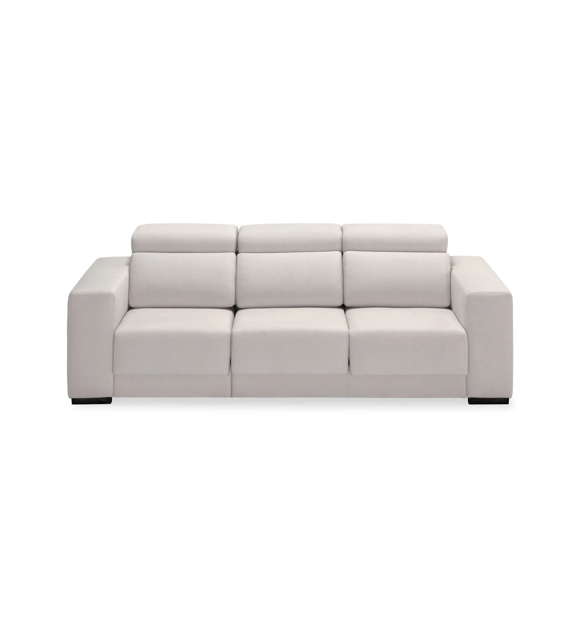 Oporto 3-seater sofa upholstered in gray fabric, reclining headrests and sliding seats, 250 cm.