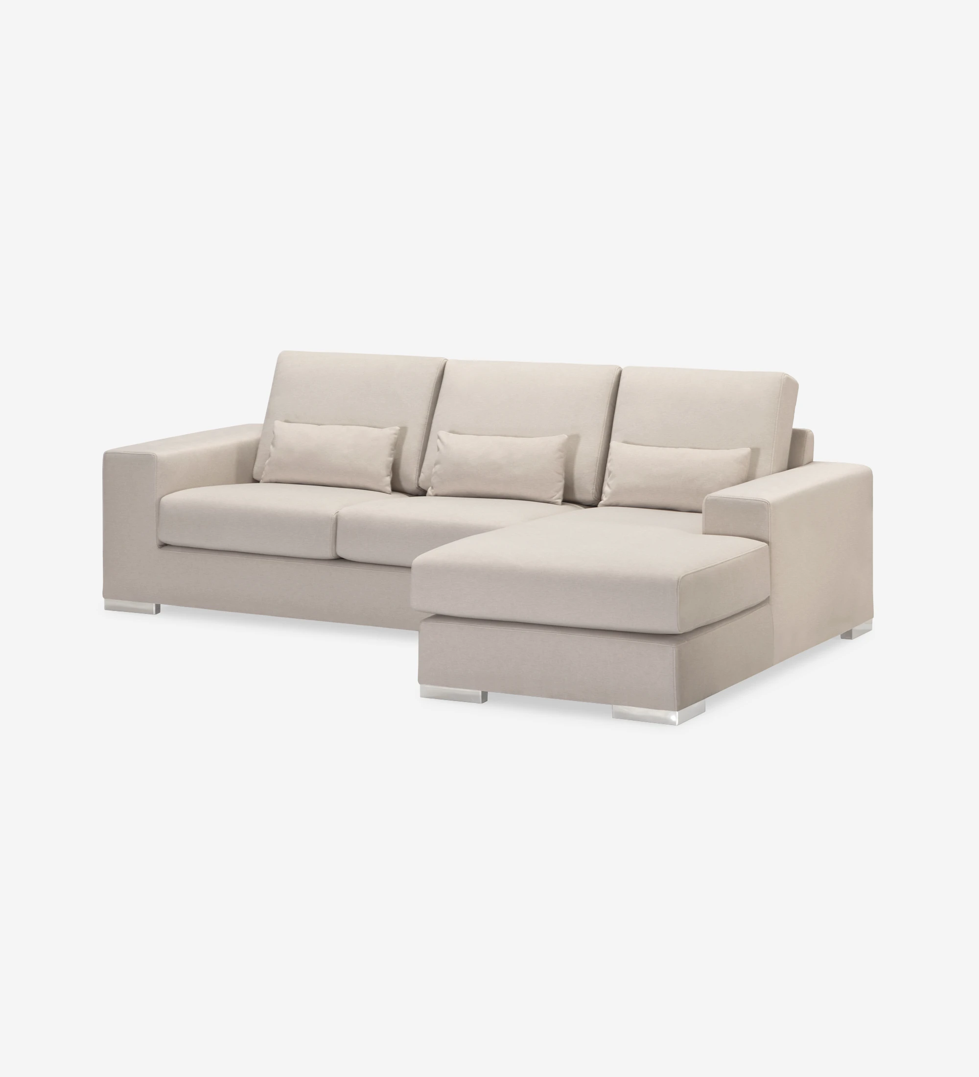 Sofá Geneve 2 plazas y chaise longue izquierda, tapizado en tela beige, 241 cm.