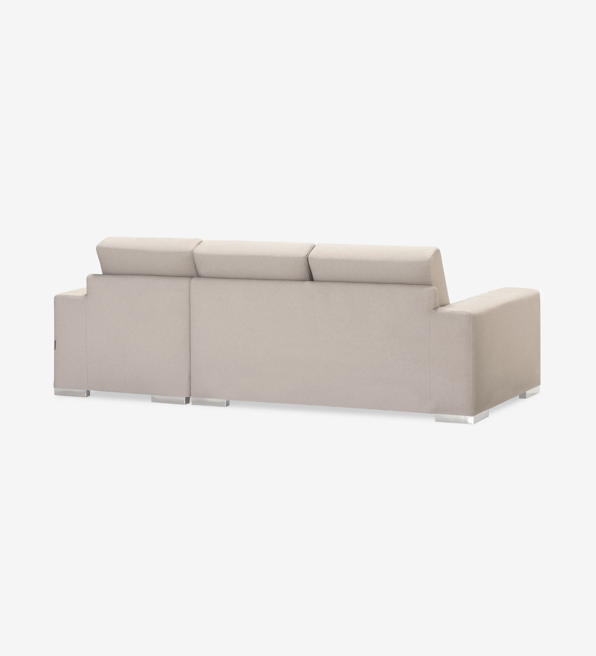 Canapé Geneve 2 places et chaise longue gauche, recouvert en tissu beige, 241 cm.