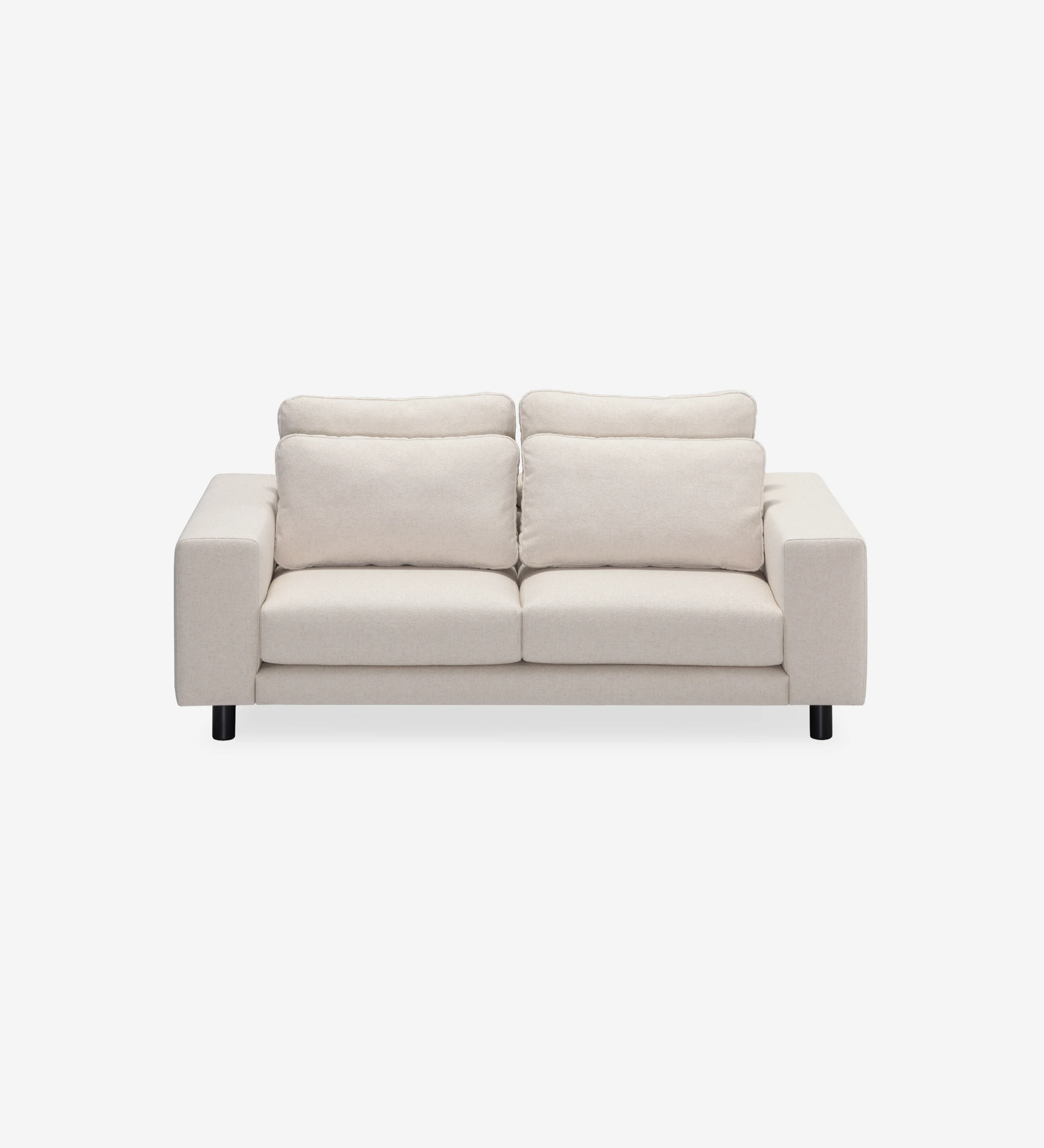 Dallas 2-seater sofa upholstered in beige fabric, folding back cushions, black lacquered feet, 195 cm.