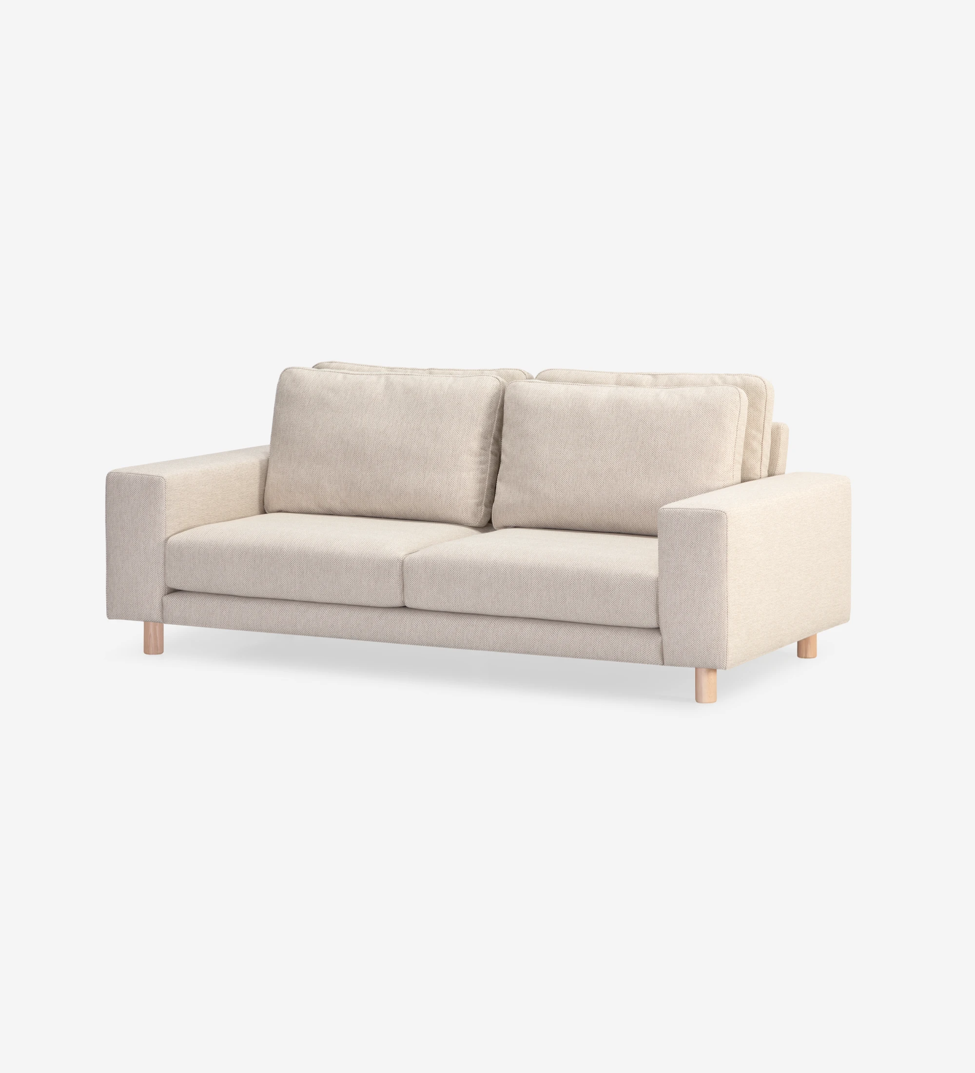 Dallas 3-seater sofa upholstered in beige fabric, folding back cushions, black lacquered feet, 225 cm.