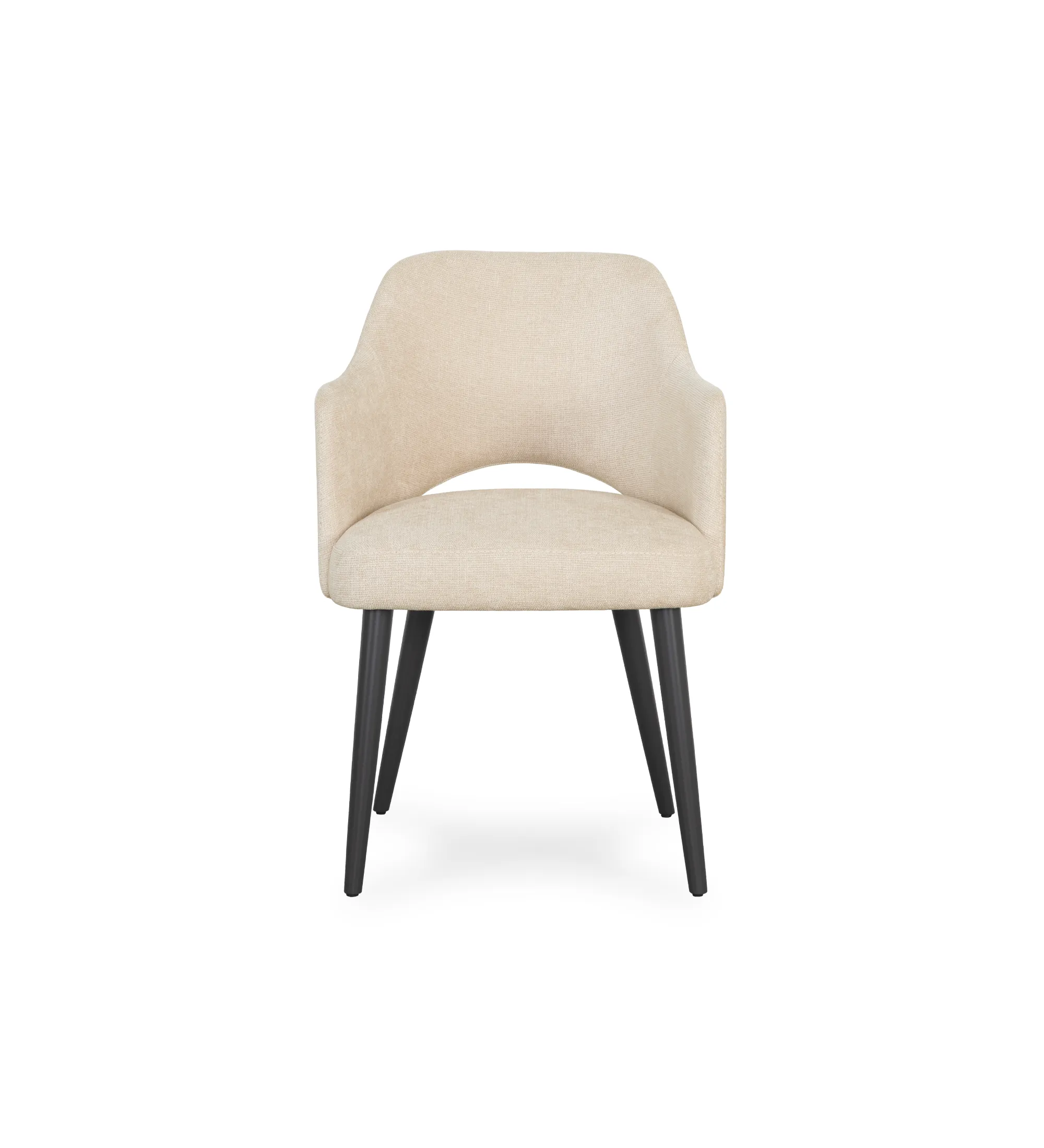 Londres chair with arms upholstered in Beige fabric, black lacquered feet.