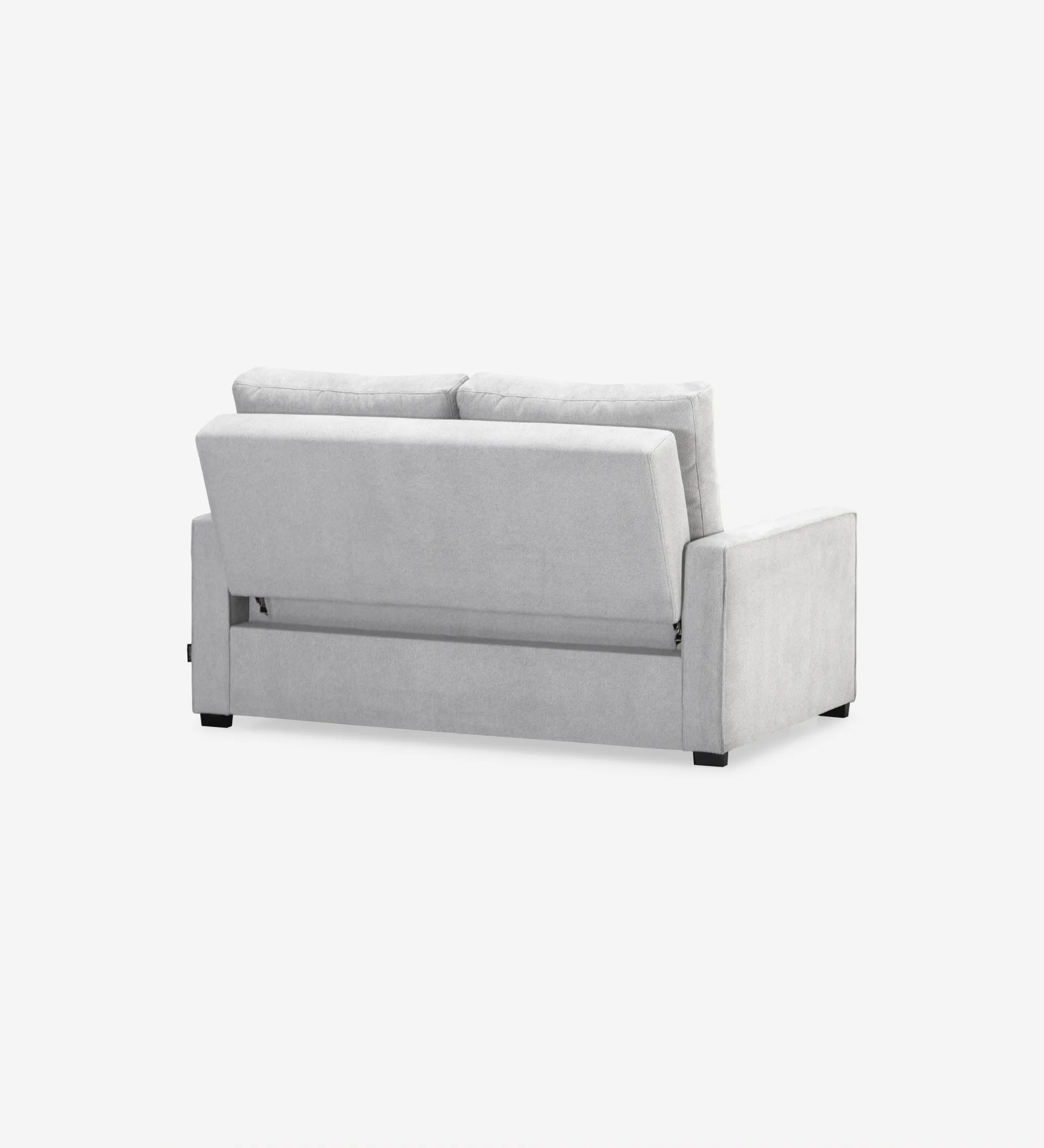 Sofá cama Lagos 2 plazas tapizado en tela gris claro, cojines respaldo desenfundables, 158 cm.