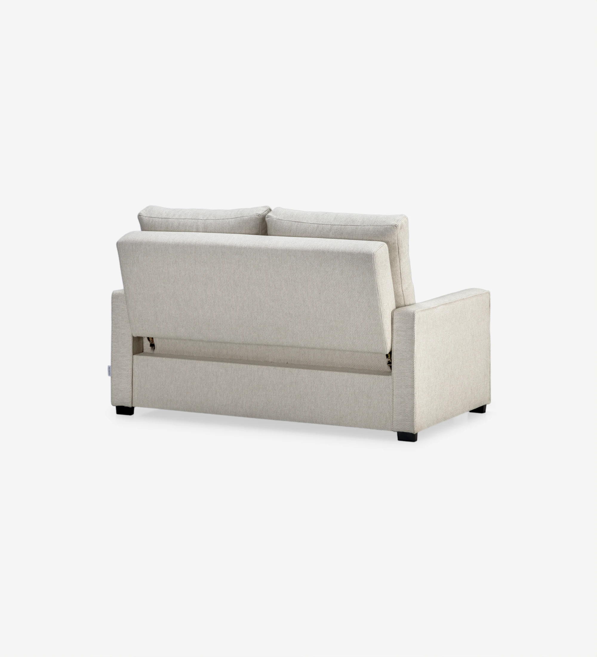 Sofá cama Lagos 2 plazas tapizado en tela beige, cojines respaldo desenfundables, 158 cm.