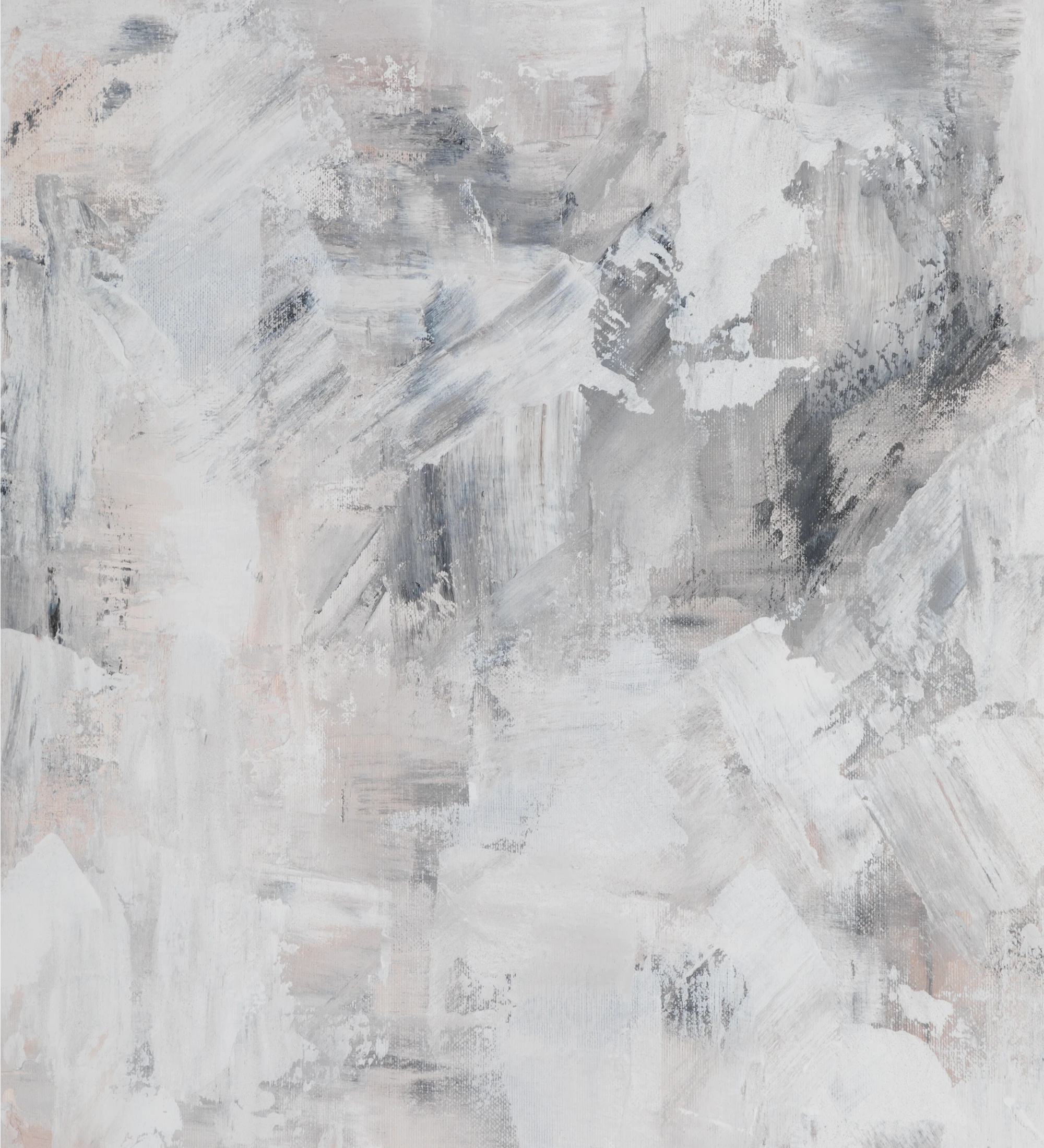 Quadro de pintura abstrata em tons neutros, moldura de cor branca em madeira, 64 x 84 cm.