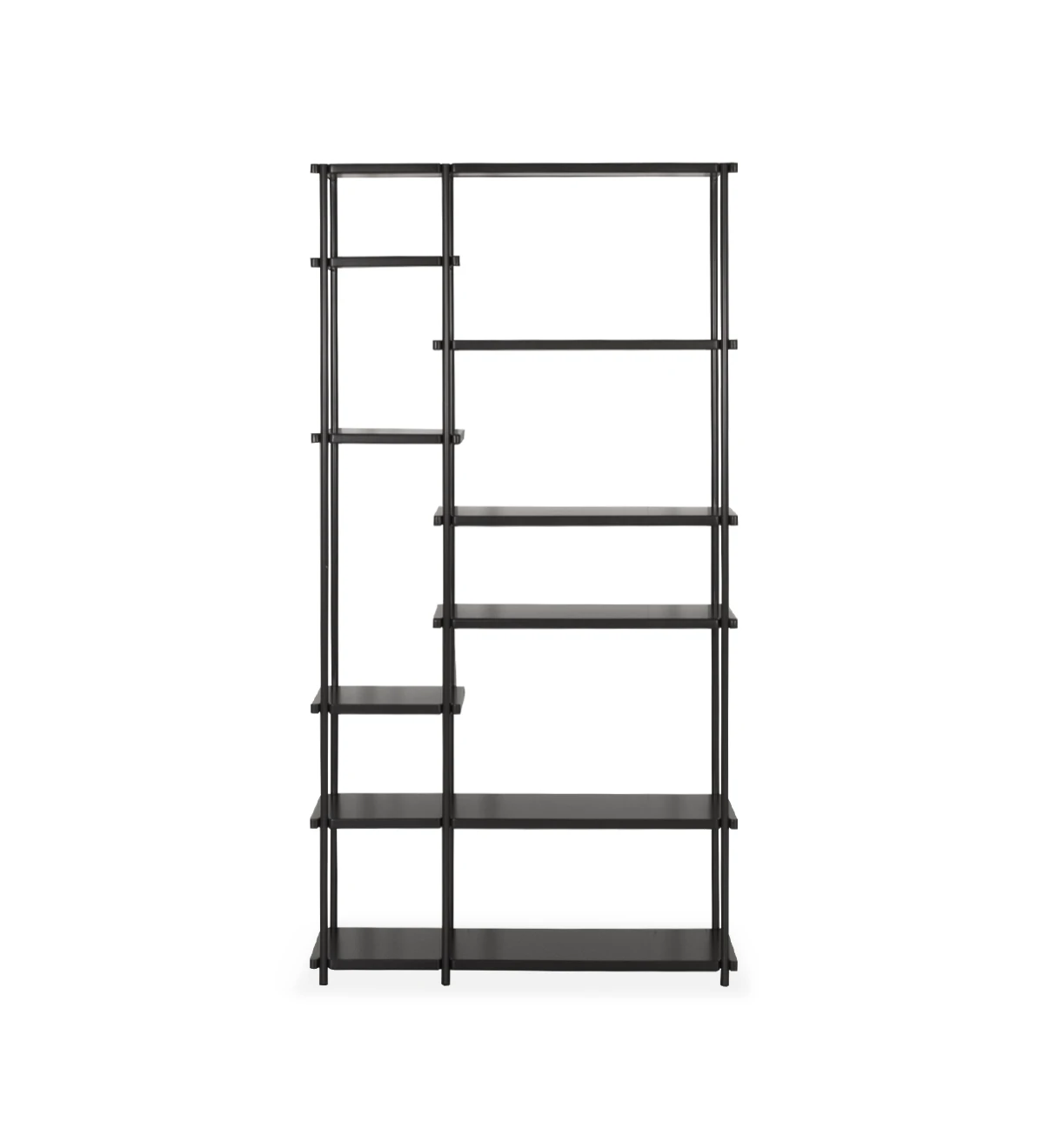 Haia bookcase with shelves and black lacquered metal structure, 105 x 202 cm.