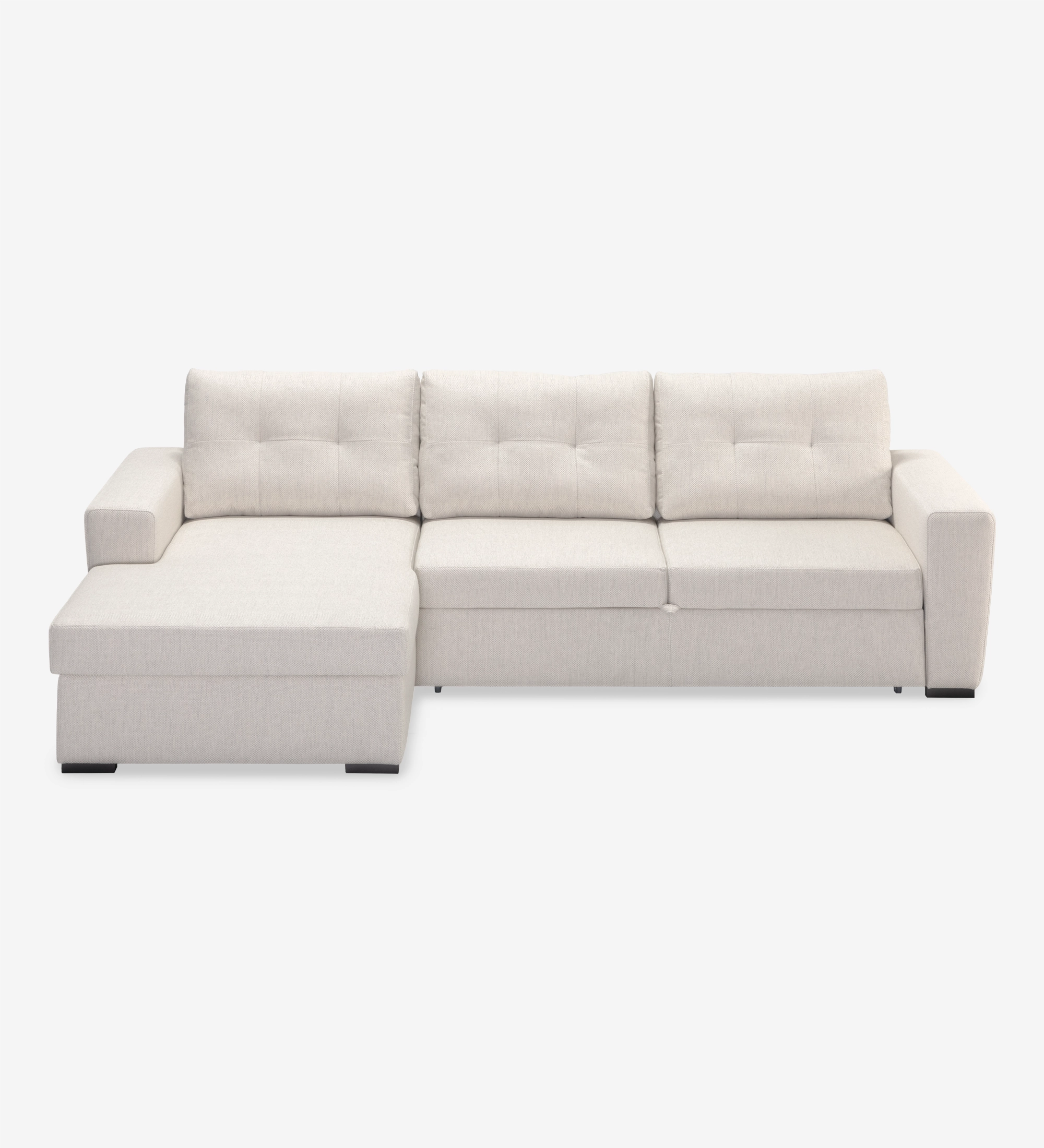 Macau 2-seater sofa bed and left chaise longue, upholstered in beige fabric, 284 cm.