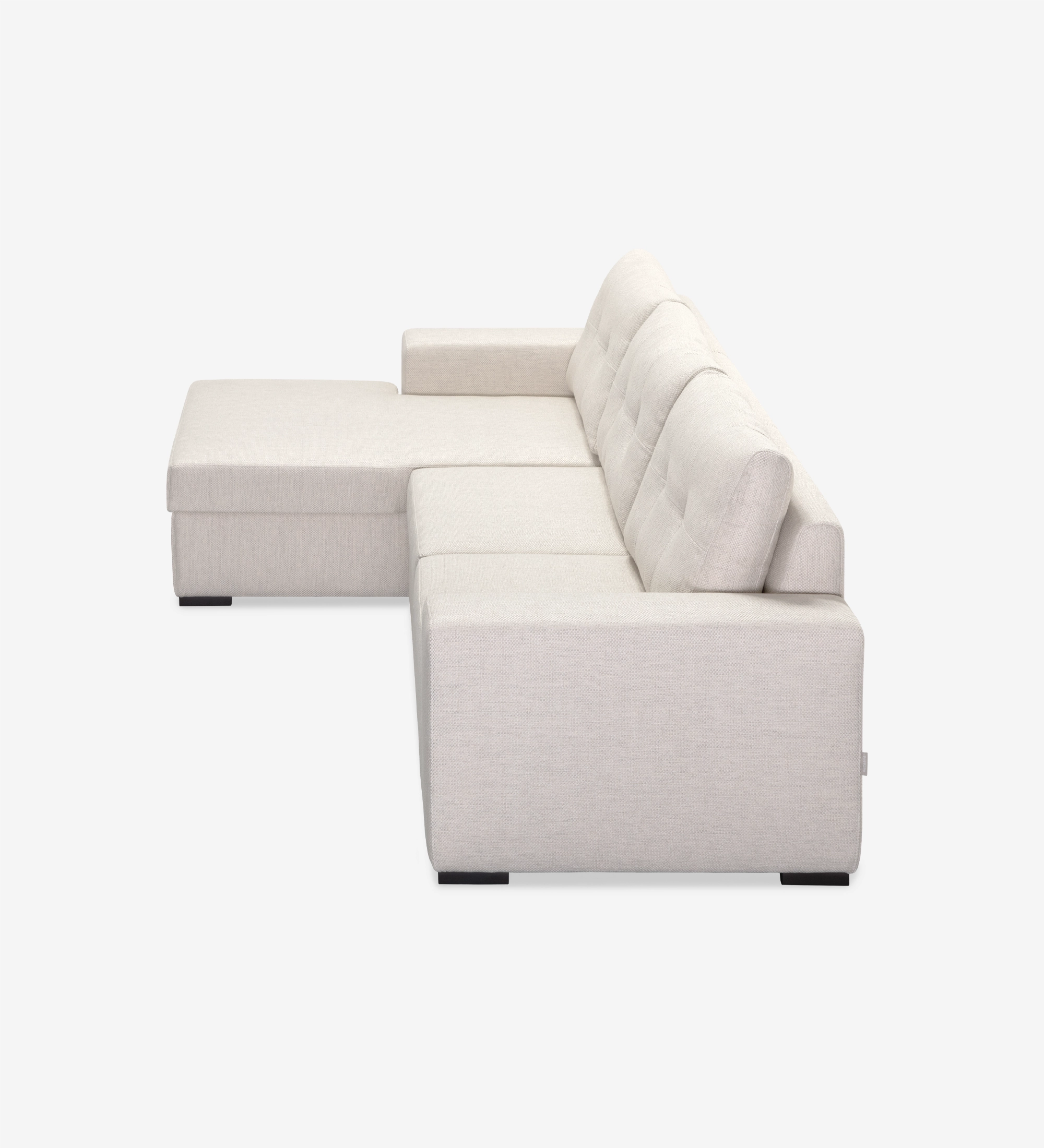 Macau 2-seater sofa bed and left chaise longue, upholstered in beige fabric, 284 cm.