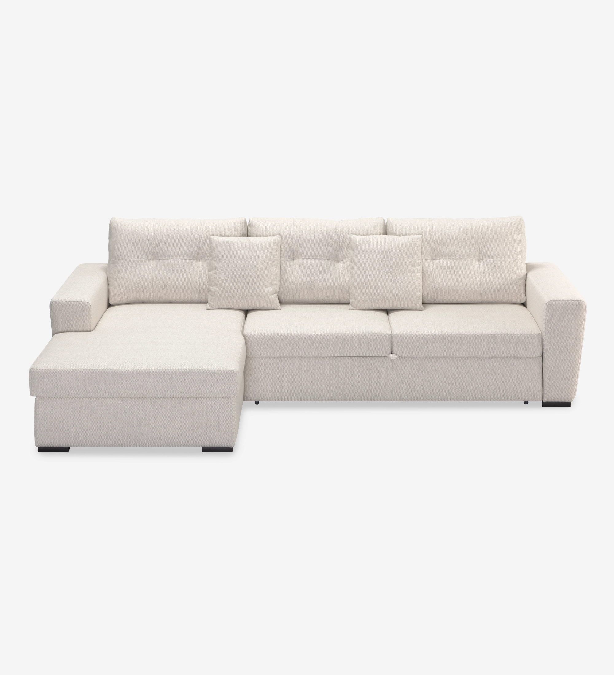 Macau 2-seater sofa bed and left chaise longue, upholstered in beige fabric, 284 cm.