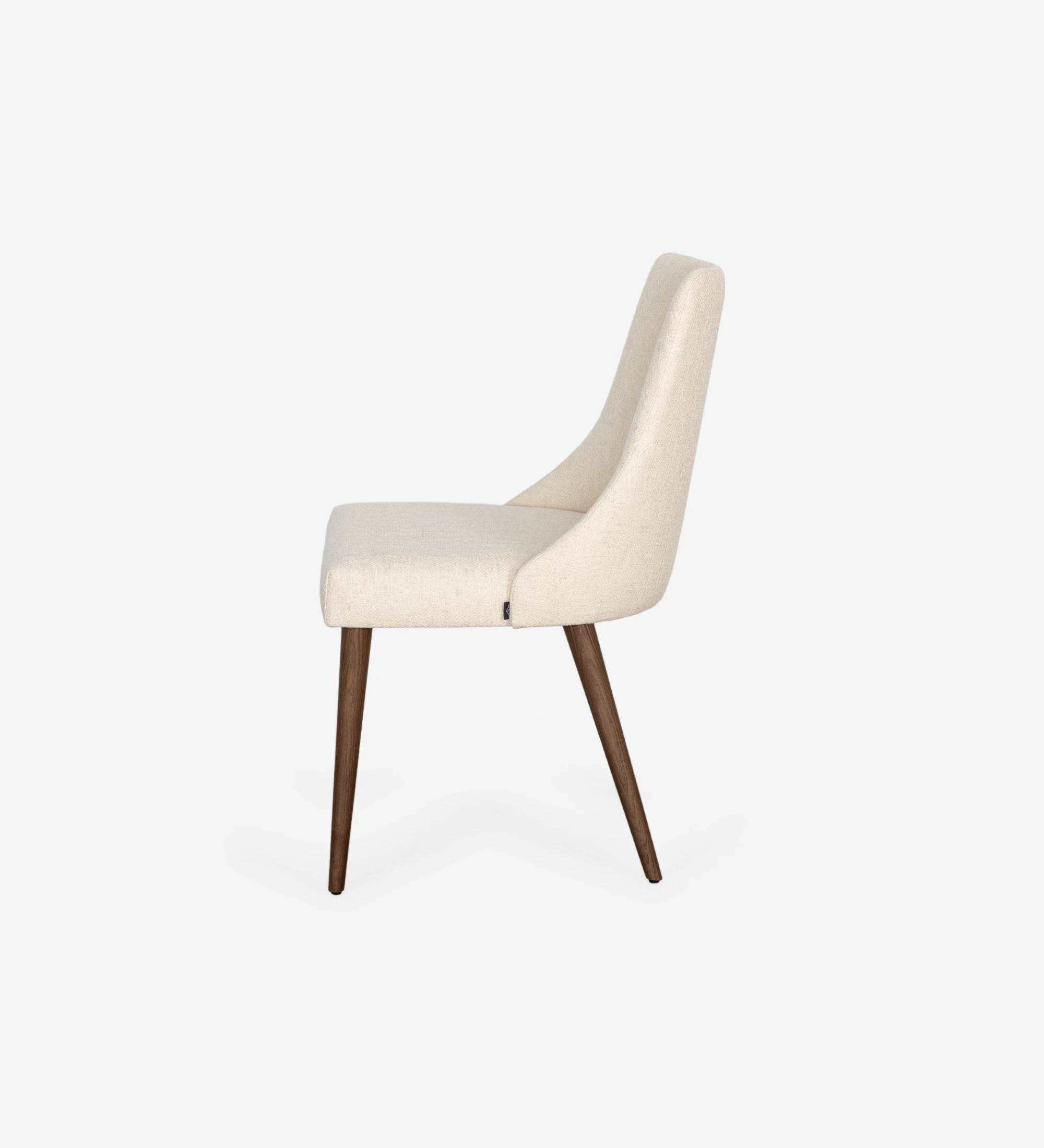 Oslo chair upholstered in beige fabric and and walnut wood legs.