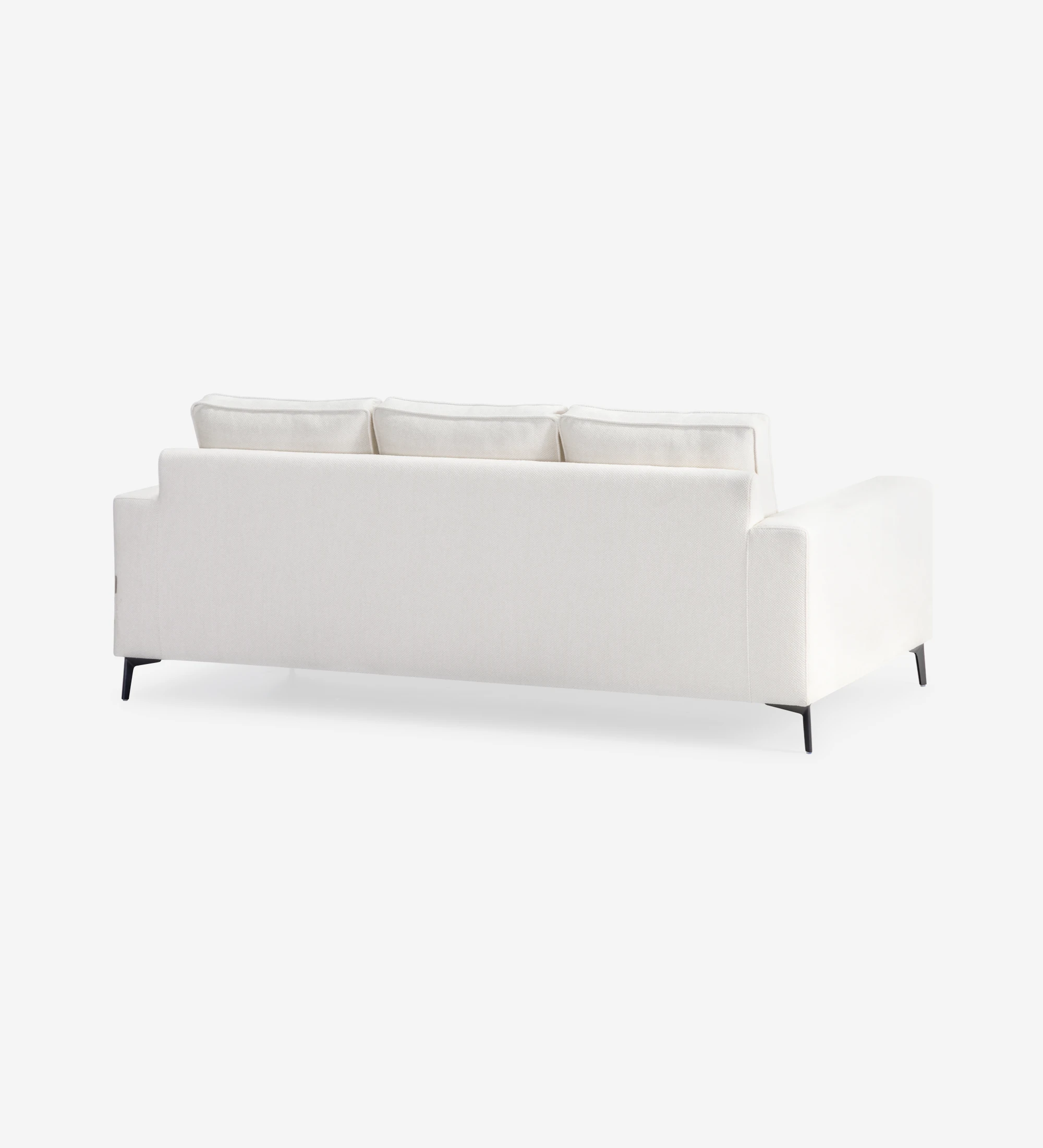 Barcelona 3-seater sofa upholstered in white fabric, black lacquered metal feet, 224 cm.